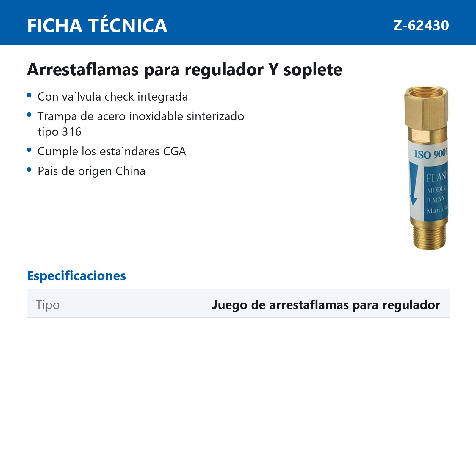 JUEGO DE ARRESTAFLAMAS PARA REGULADOR (OXIGENO Y ACETILENO) - Imagen 2