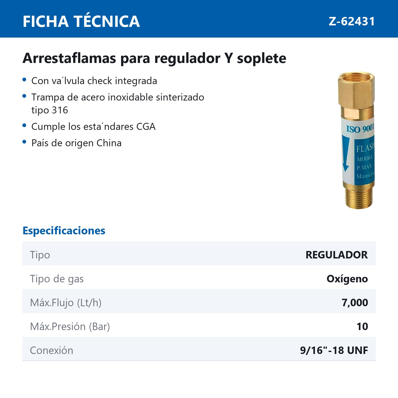 ARRESTAFLAMAS DE OXIGENO P/REGULADOR - Imagen 2