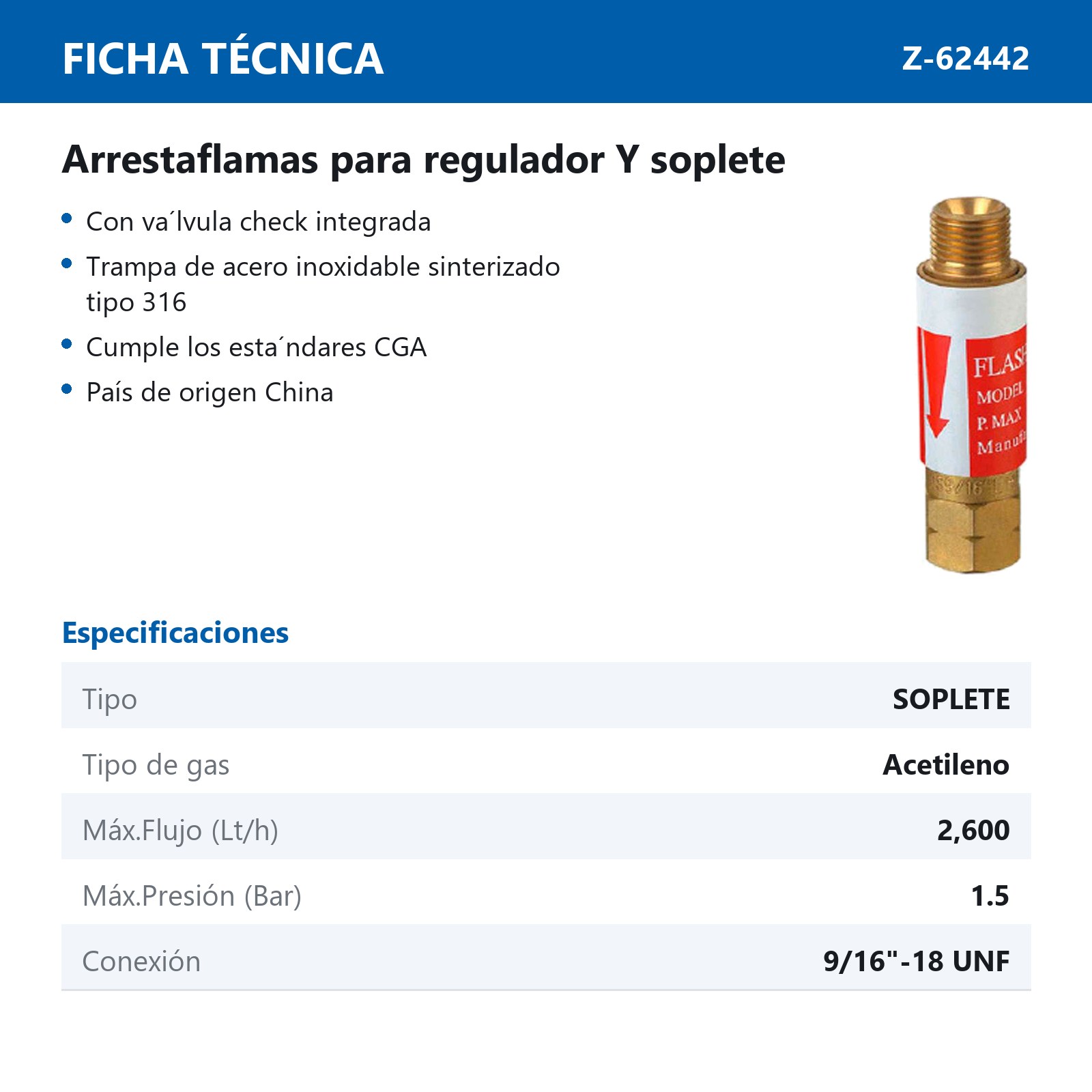 ARRESTAFLAMAS DE ACETILENO P/SOPLETE - Imagen 2