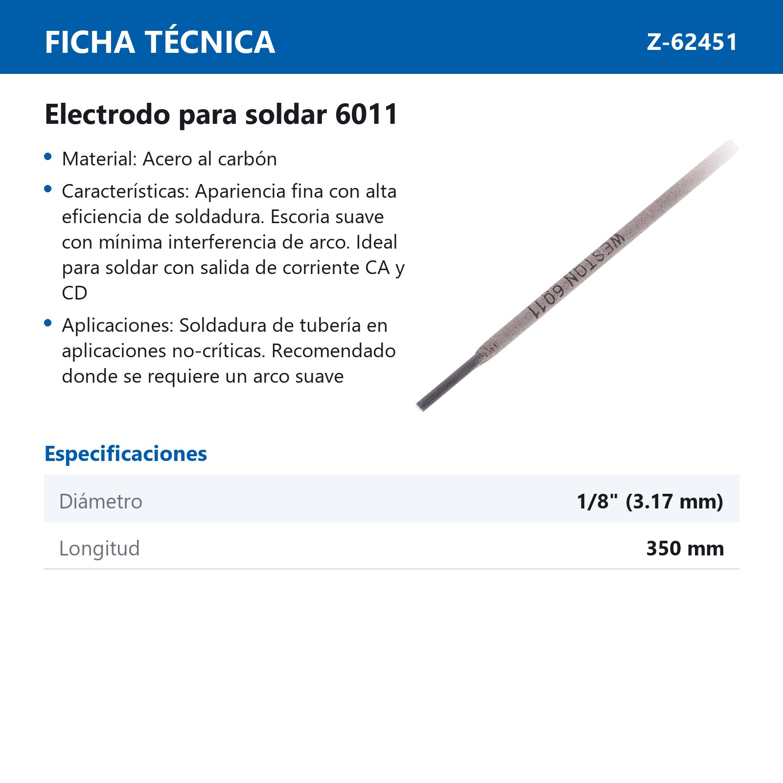 ELECTRODO PARA SOLDAR 6011 1/8 - 350MM 5KG - Imagen 3