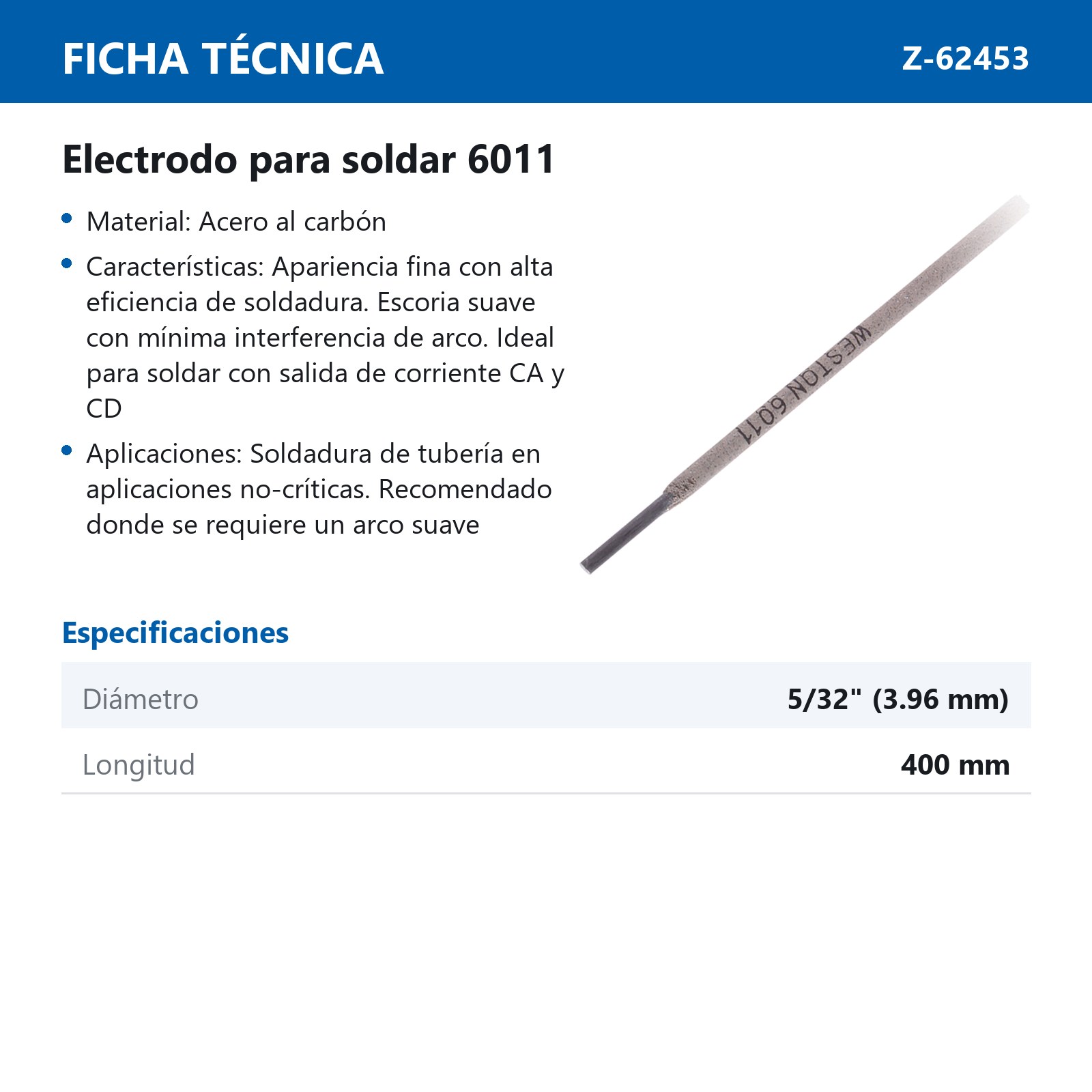 ELECTRODO PARA SOLDAR 6011 5/32 - 400MM 5KG - Imagen 3