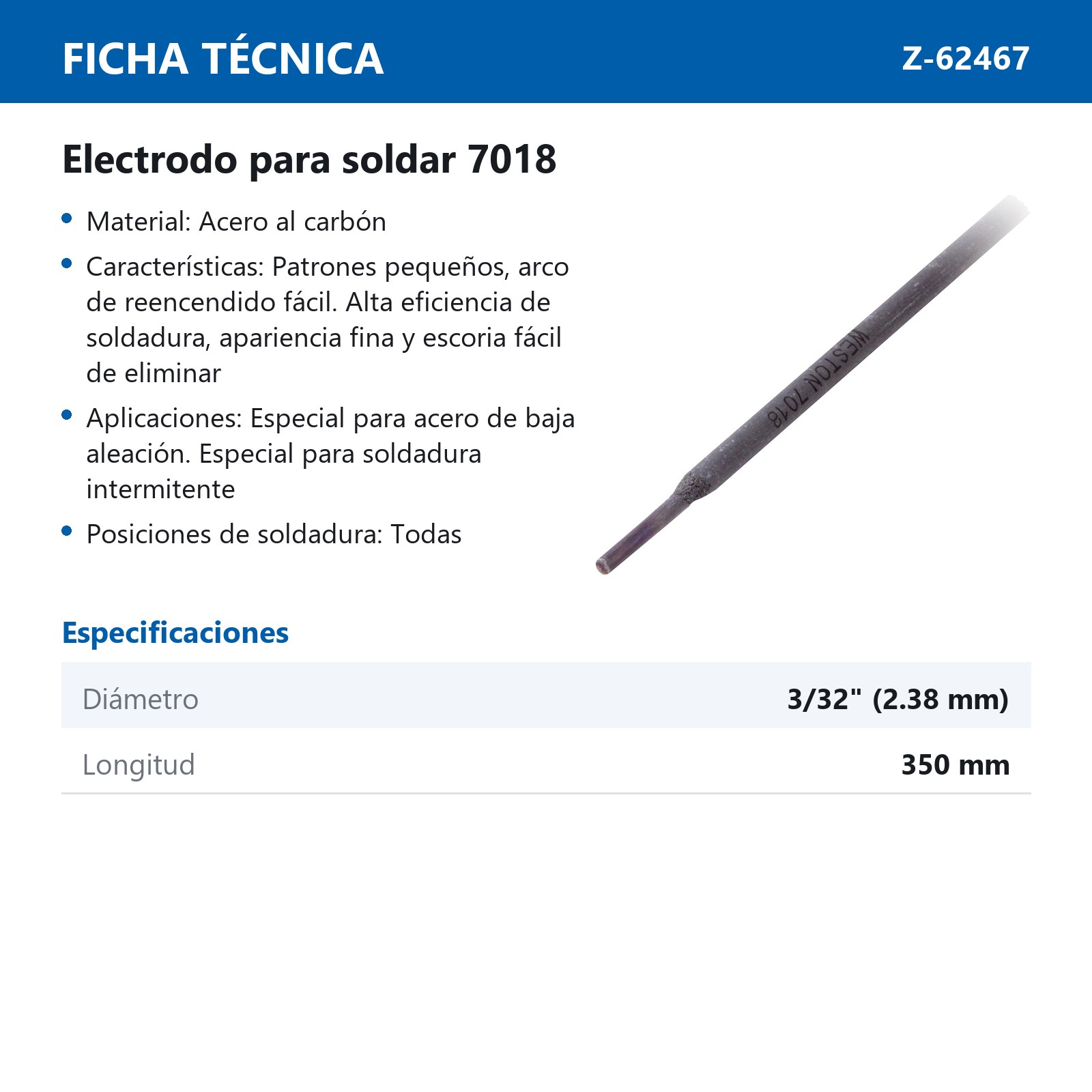 ELECTRODO PARA SOLDAR 7018 3/32"- 350MM 5KG - Imagen 3