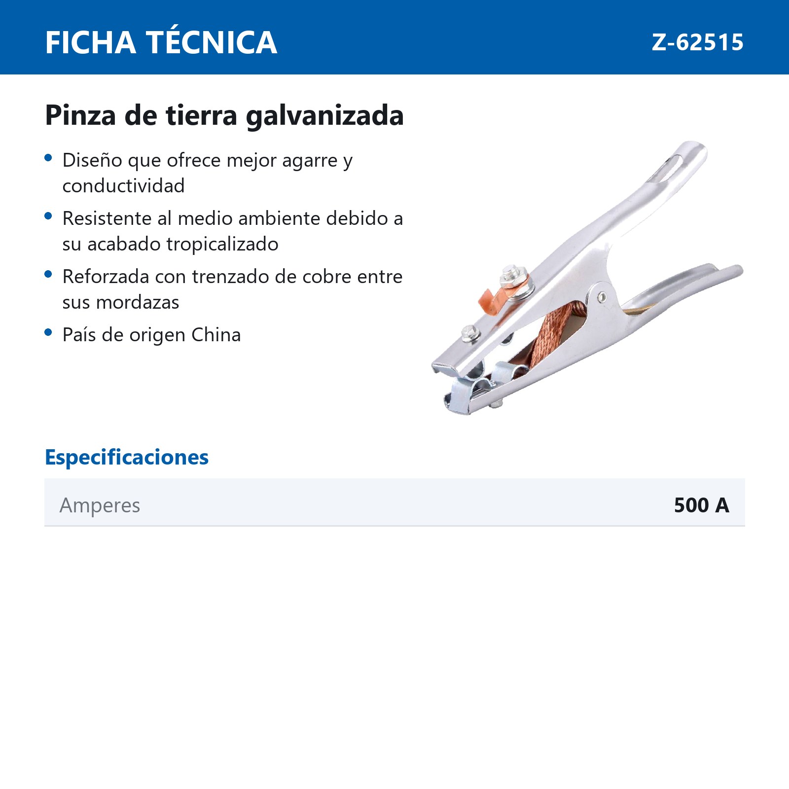 PINZA DE TIERRA GALVANIZADA 500A - Imagen 2