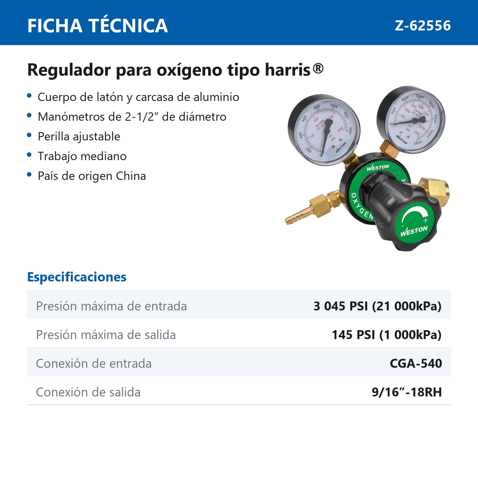 REGULADOR P/OXIGENO TRABAJO MEDIANO T/HARRIS - Imagen 2