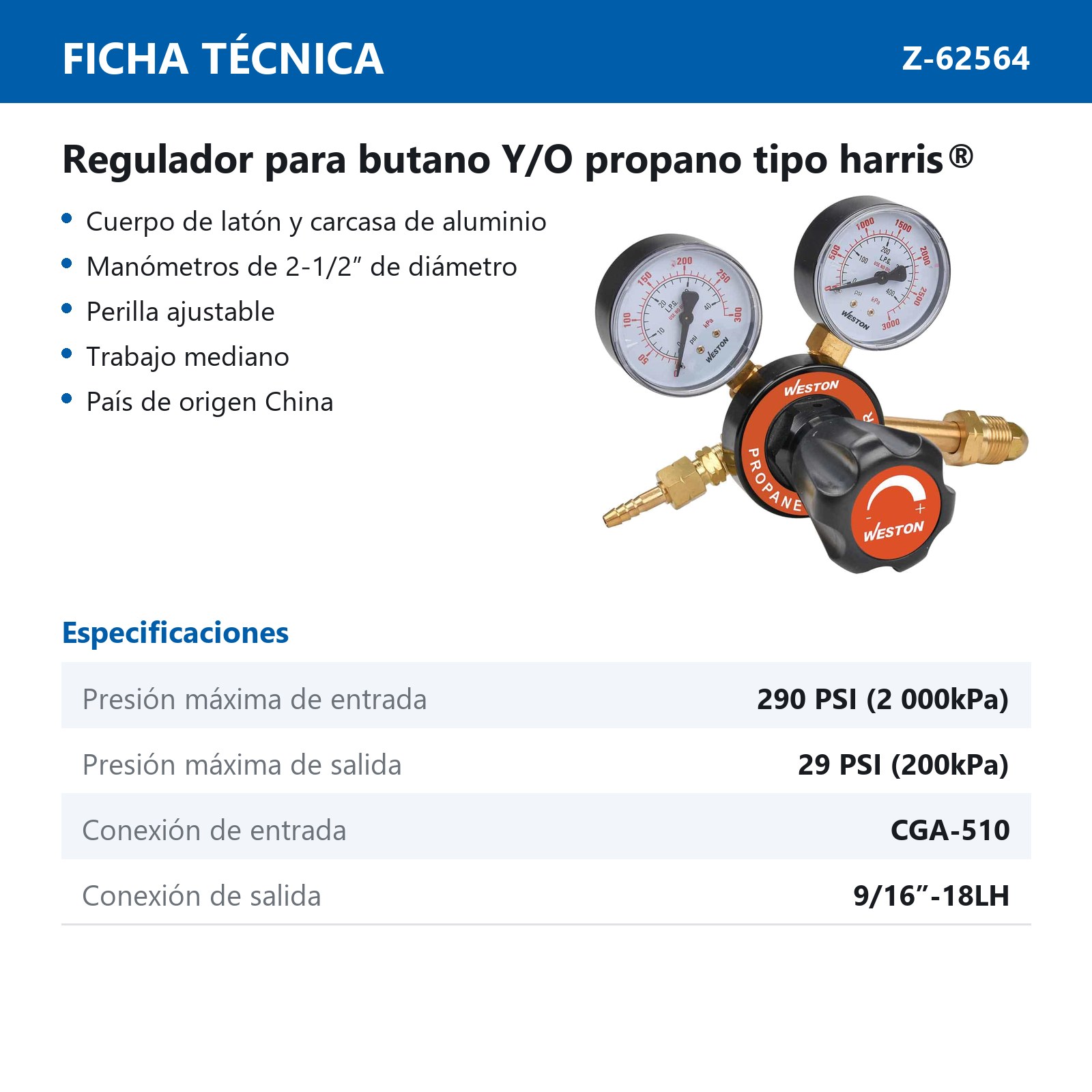 REGULADOR P/ BUTANO/PROPANO TRABAJO MEDIANO - Imagen 2