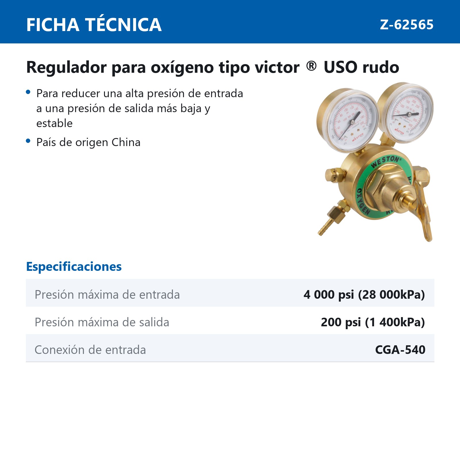 REGULADOR P/OXIGENO HEAVY DUTY T/VICTOR - Imagen 4