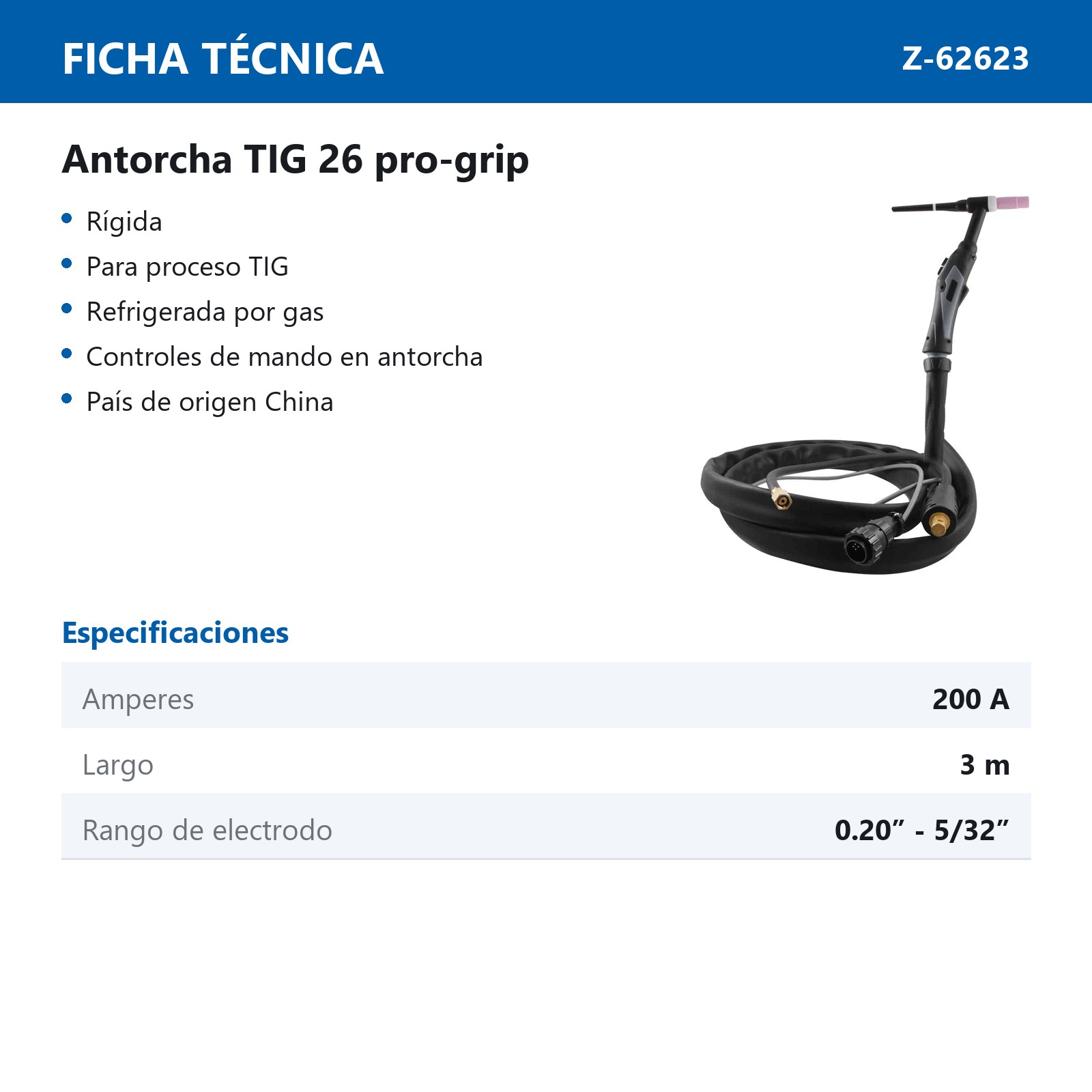 ANTORCHA TIG 26 TIPO PRO-GRIP 3M - Imagen 2