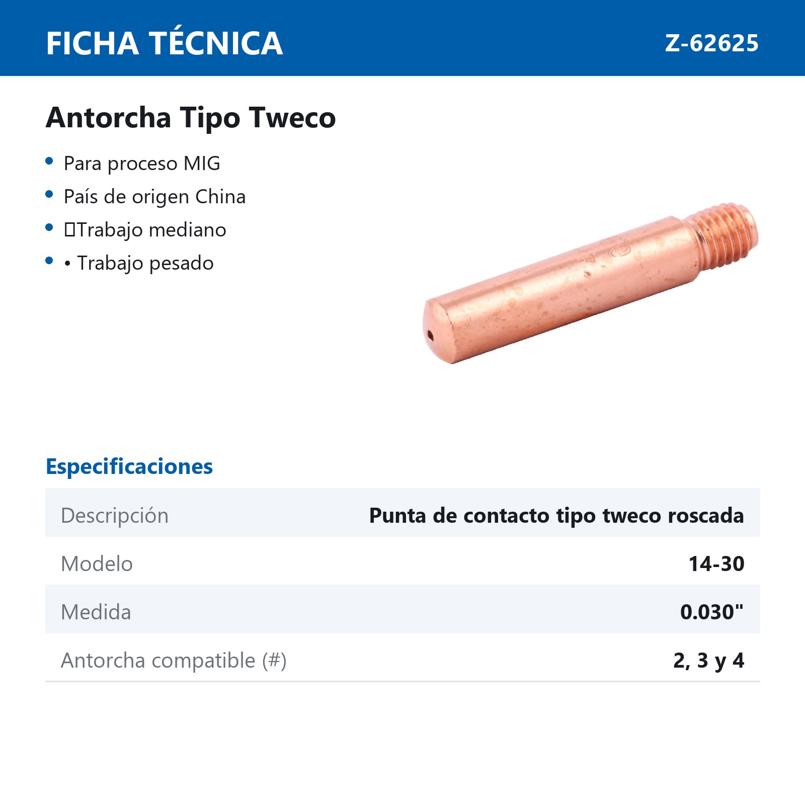 PUNTA D/CONTACTO CORTA T/TWECO .030" 14-30 (Precio x pieza - Empaque c/10 pzas) - Imagen 3