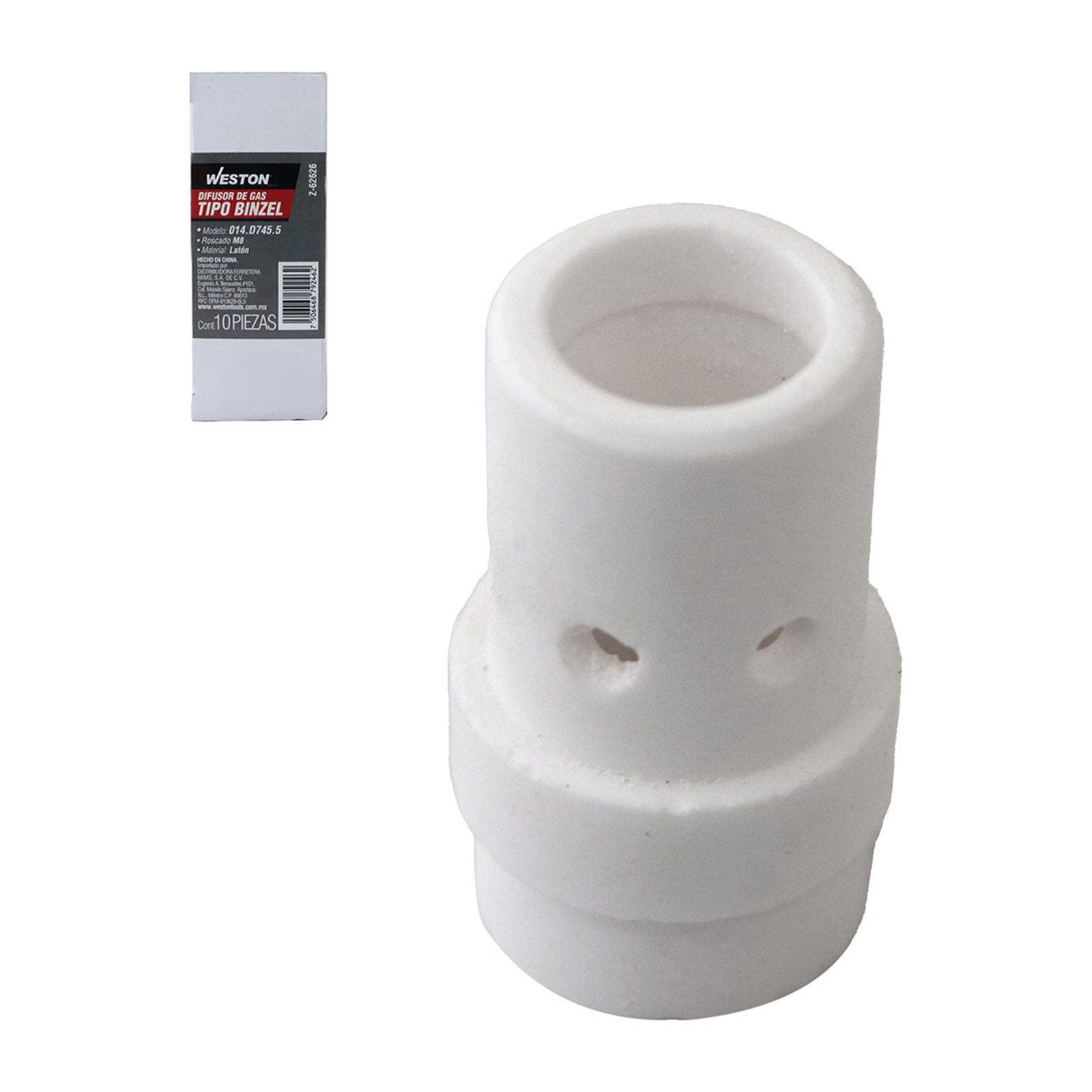 DIFUSOR DE GAS TIPO BINZEL M8 ROSCADO 014.D745.5 (Precio x pieza - Empaque c/10 pzas)