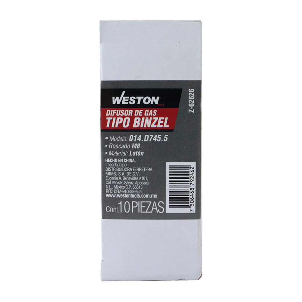 DIFUSOR DE GAS TIPO BINZEL M8 ROSCADO 014.D745.5 (Precio x pieza - Empaque c/10 pzas) - Imagen 2