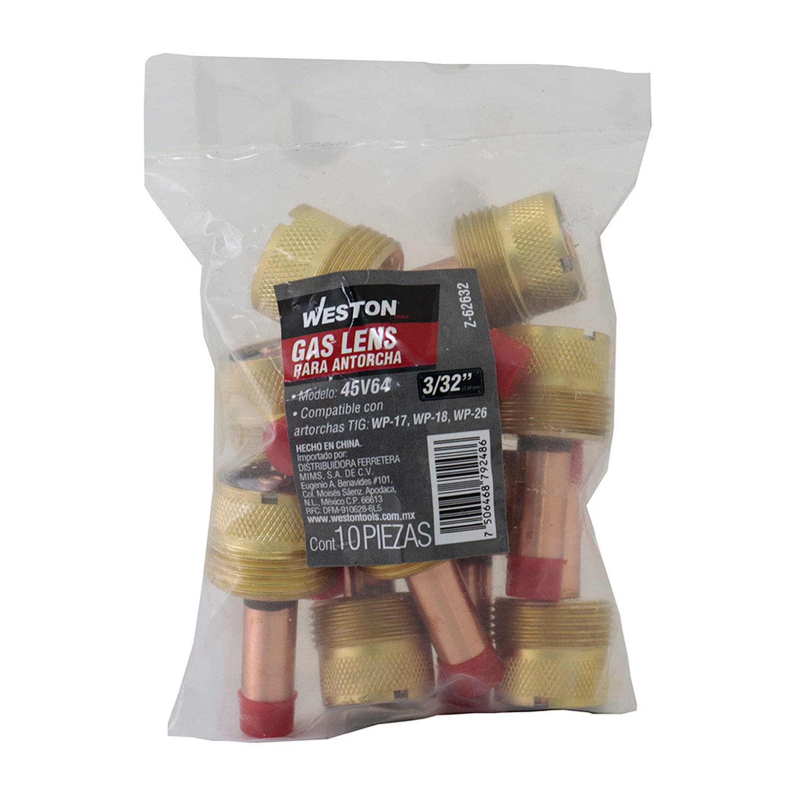 GAS LENS P/ANTORCHA TIG 45V64 3/32" (2.4 mm)(Empaque c/10 pzas - Precio x pieza) - Imagen 3
