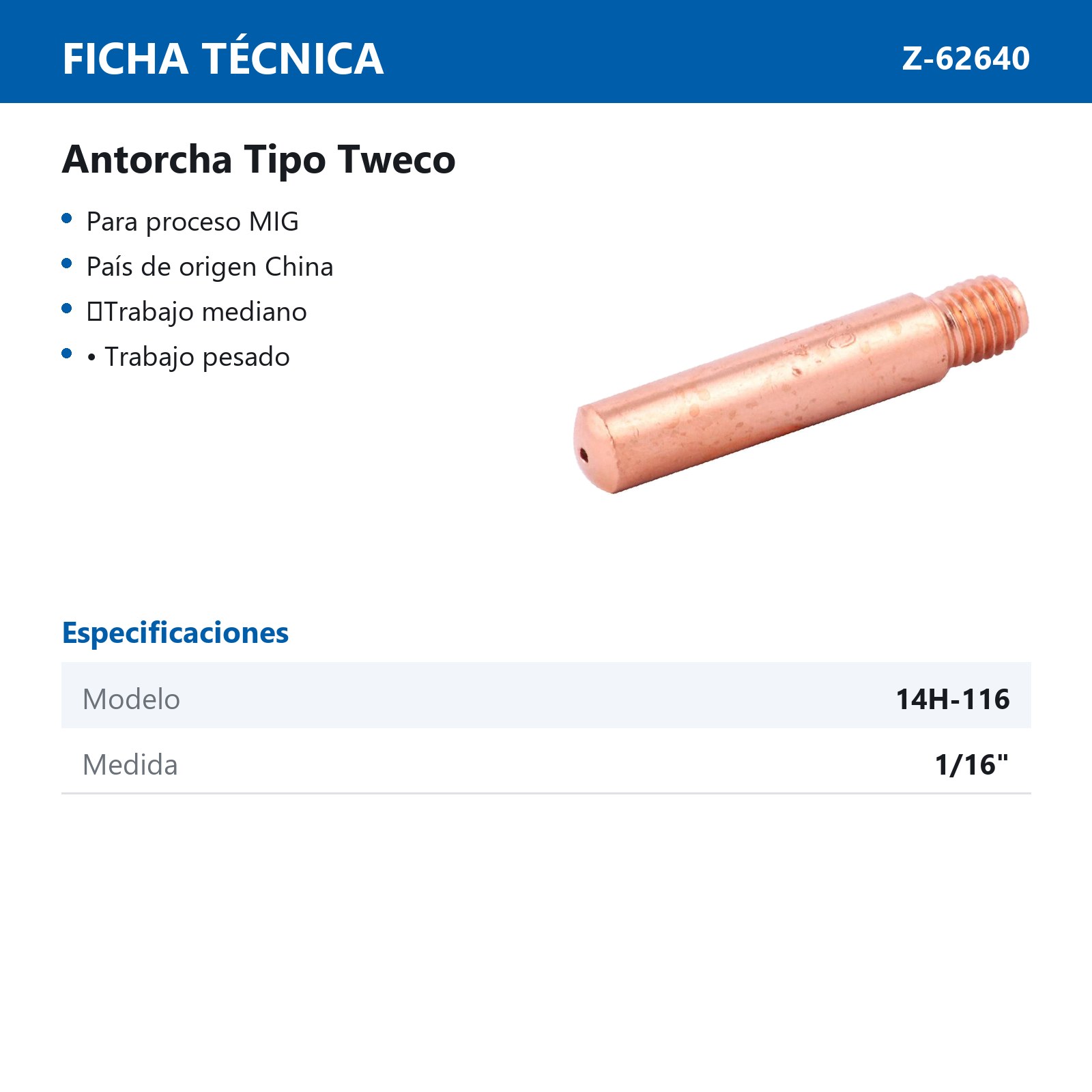 PUNTA D/CONTACTO HD 1/16" T/TWECO 14H116 (Precio x pieza - Empaque c/50 pzas) - Imagen 3