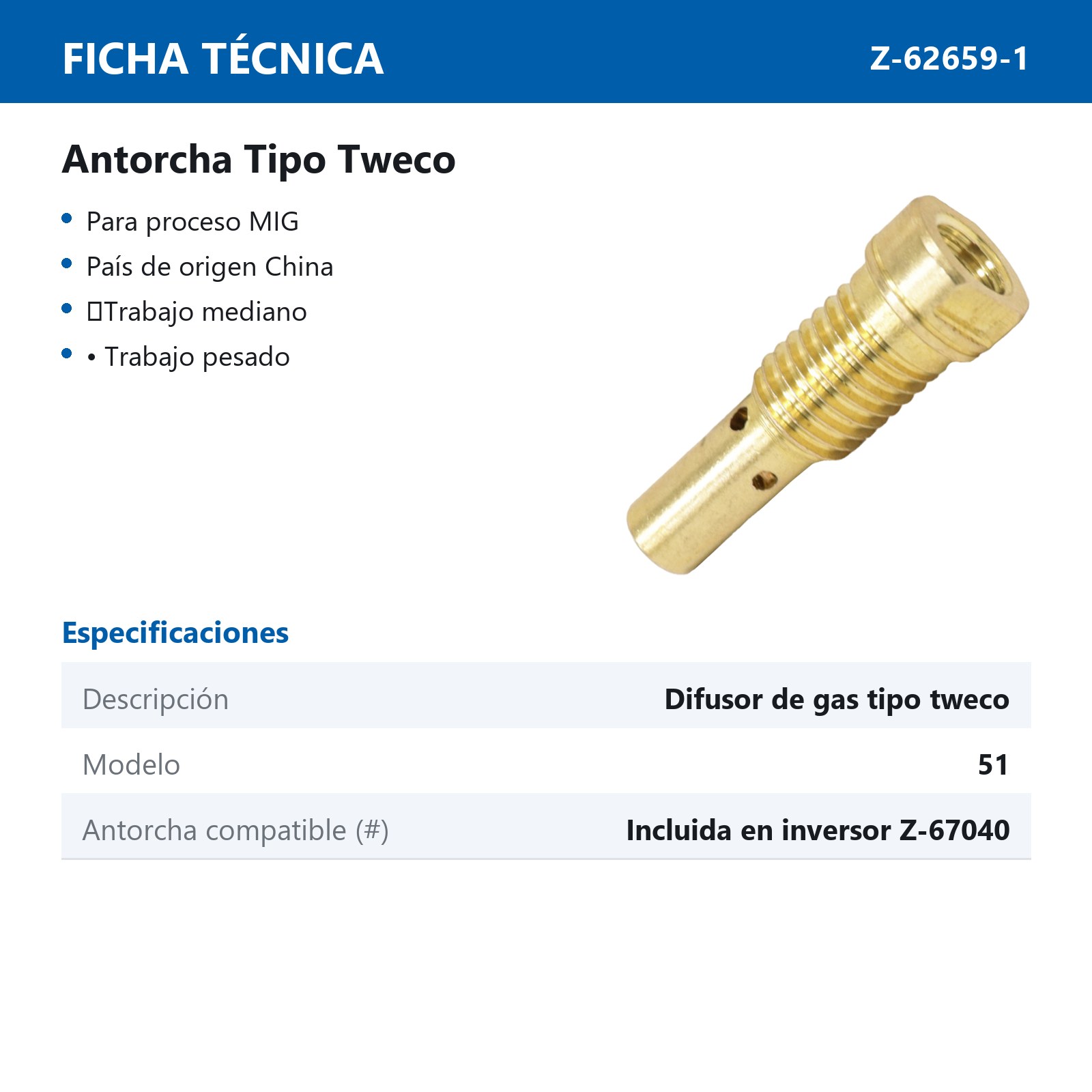 DIFUSOR DE GAS ROSCADO T/TWECO 51 P/INVERSOR Z-67040 - Imagen 2