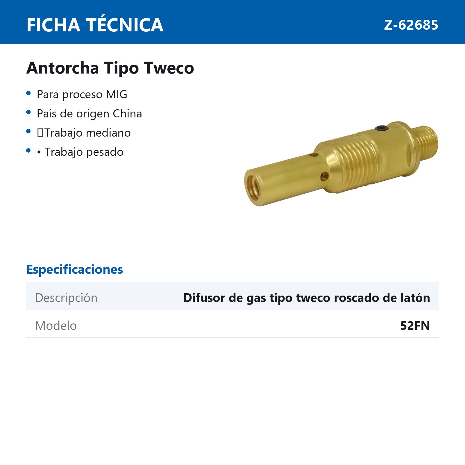 DIFUSOR DE GAS ROSCADO T/TWECO 52FN (Precio x pieza - Empaque c/10 pzas) - Imagen 3