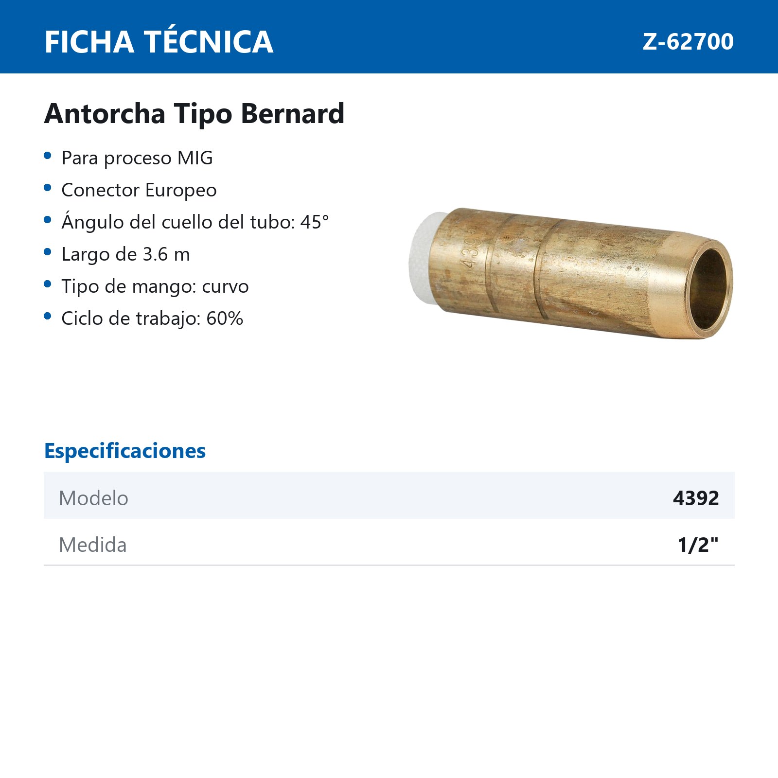 TOBERA D/LATON C/AISLANTE T/BERNARD 4392 P/4235/4335 (Precio x pieza - Empaque c/10 pzas) - Imagen 3