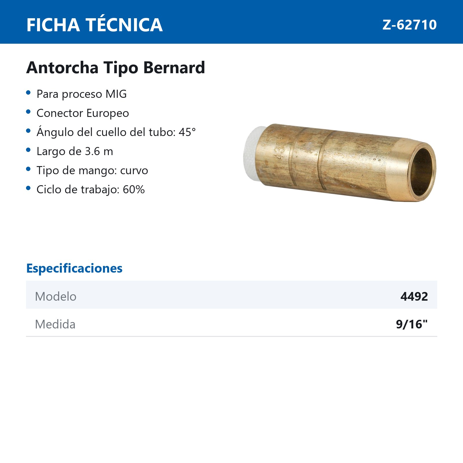 TOBERA 4492 D/LATON C/AISLANTE T/BERNARD P/4435/4635 (Precio x pieza - Empaque c/10 pzas) - Imagen 3