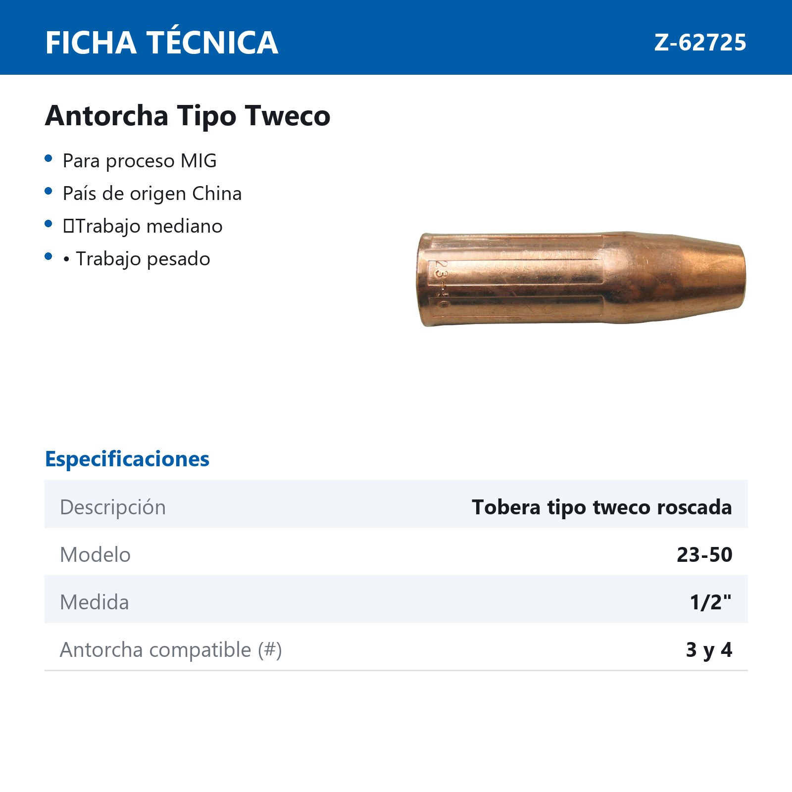 TOBERA 1/2" T/TWECO ROSCADA 23-50 (Precio x pieza - Empaque c/10 pzas) - Imagen 3