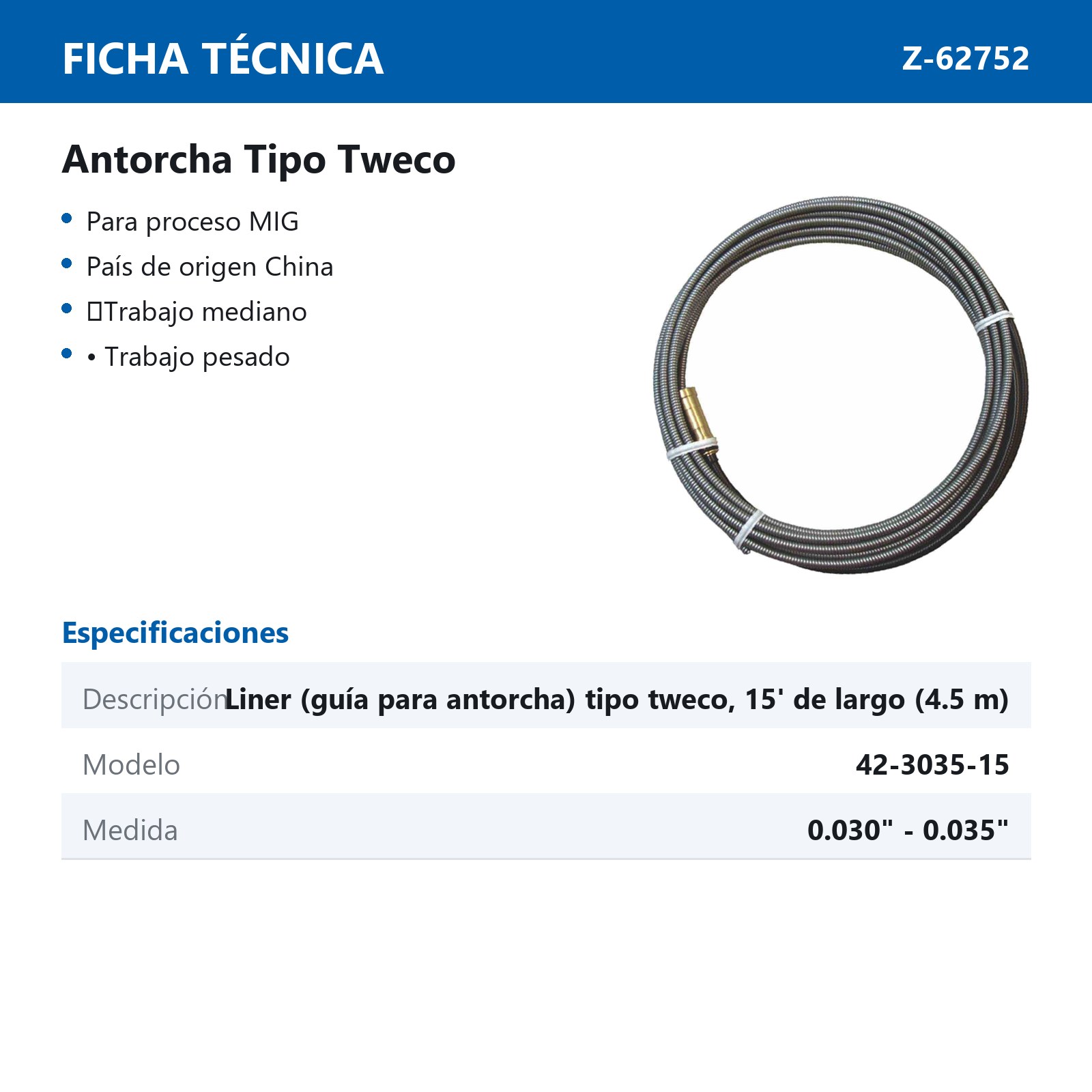 42-3035-15 LINER .030"-.035" 15ft T/TWECO - Imagen 2