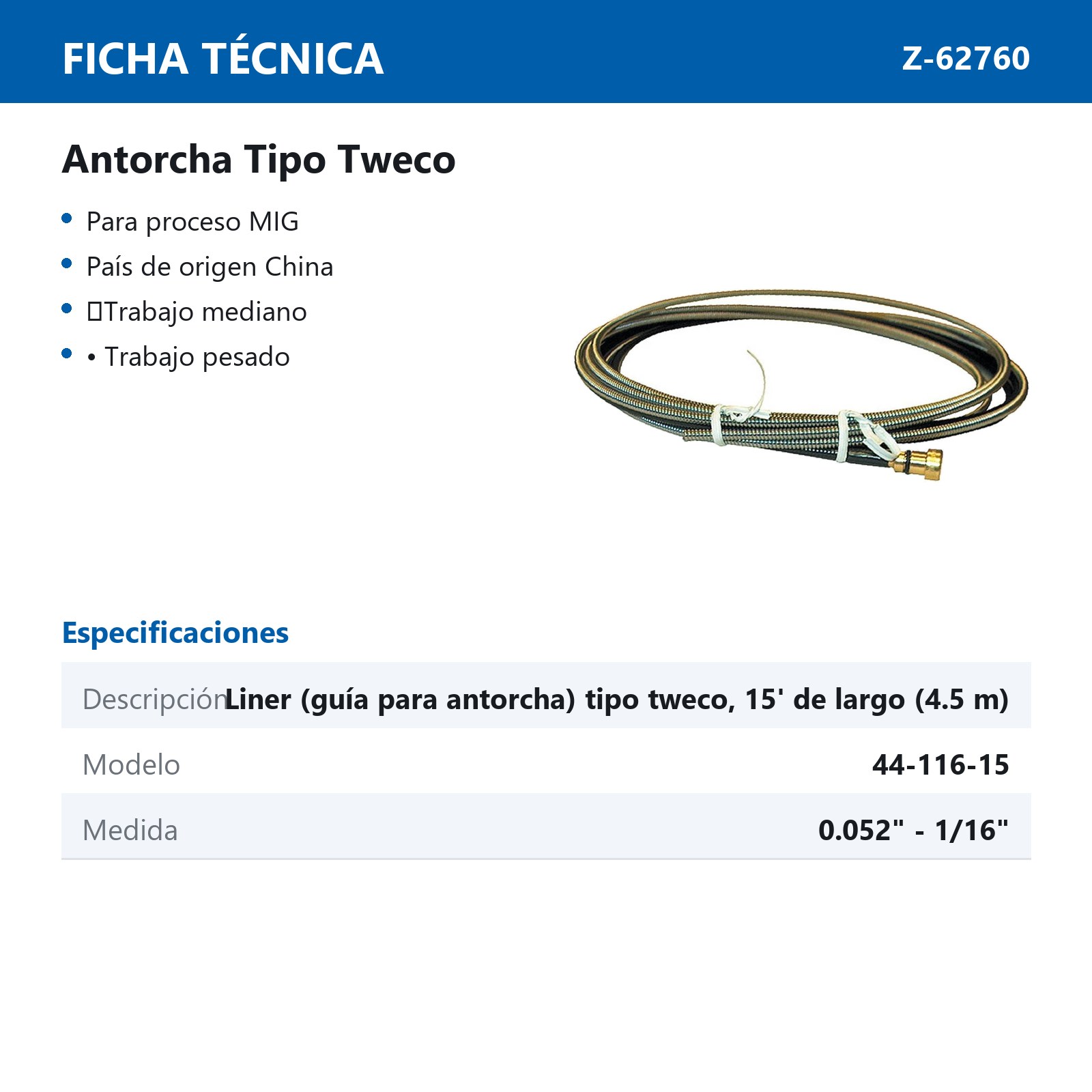 44-116-15 LINER 1/16 " T/TWECO 15FT - Imagen 2