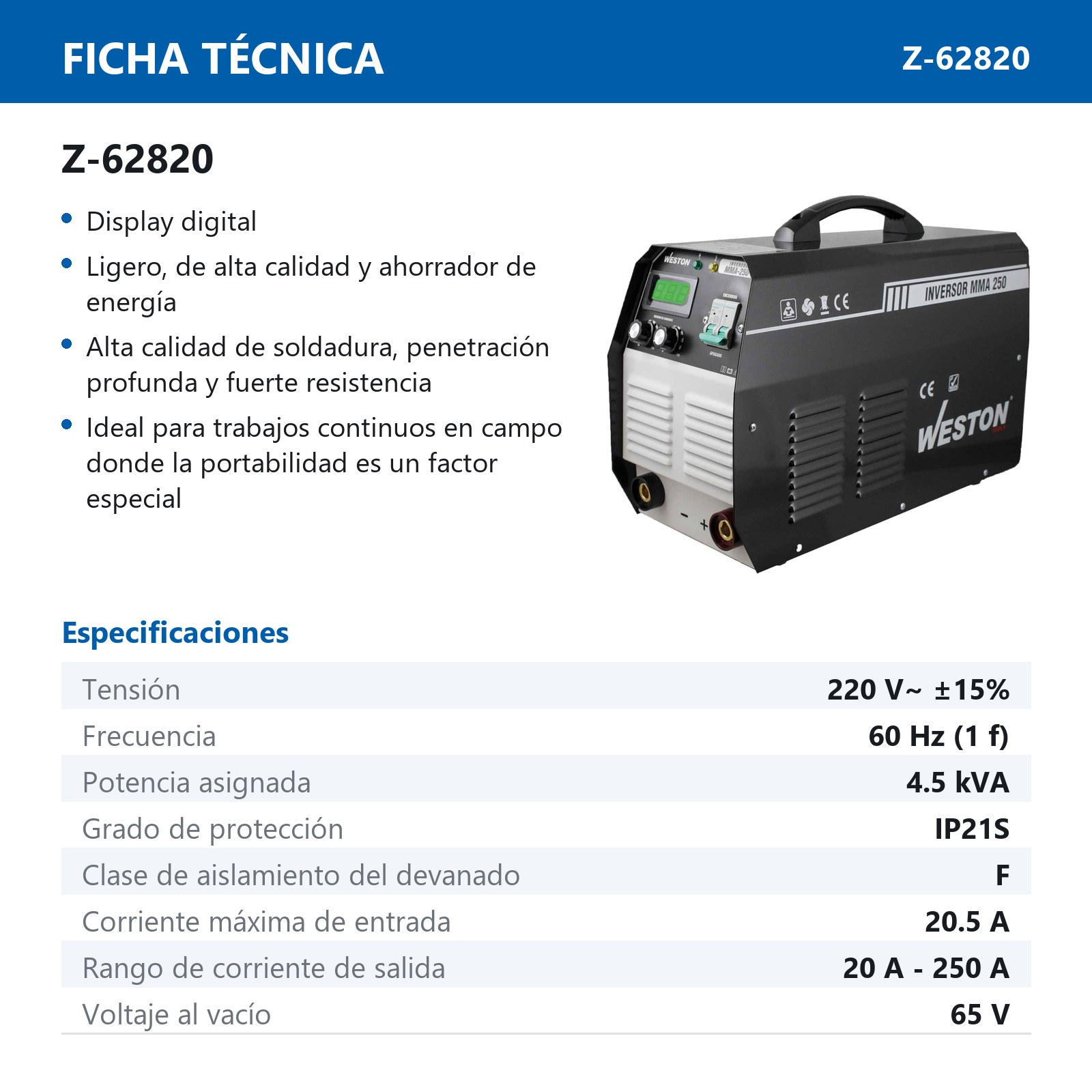 INVERSOR MMA 250AMP 220V (1 FASE) - Imagen 2
