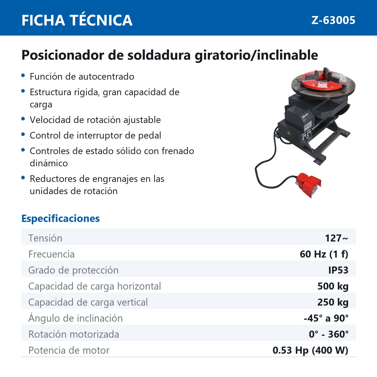 POSICIONADOR D/SOLDADURA GIRATORIO INCLINABLE 500KG 110V 1PH - Imagen 2