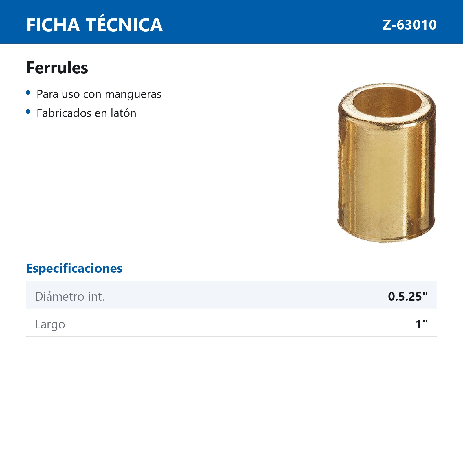 FERRUL DIAM. INT. .525" LARGO 1" - Imagen 2