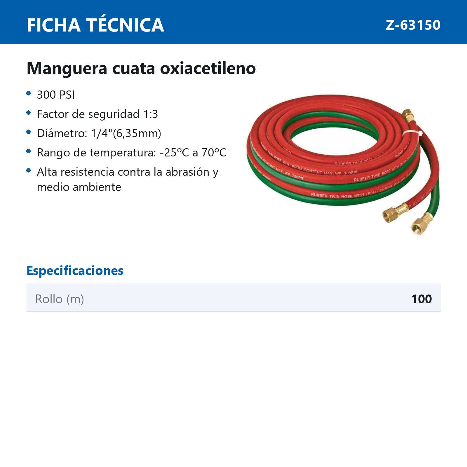 MANGUERA CUATA 1/4" OXIACETILENO - ROLLO 100M - Imagen 3