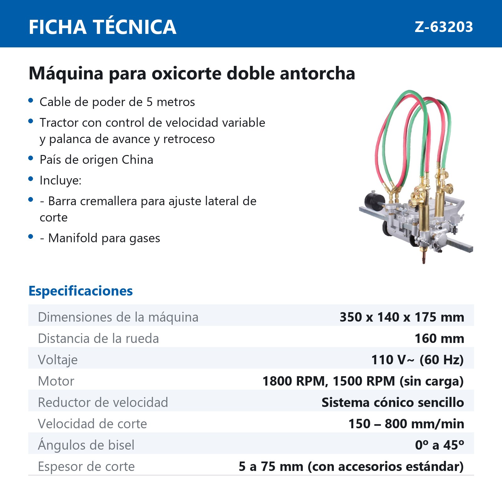 MAQUINA OXICORTE DOBLE ANTORCHA 110V - Imagen 2