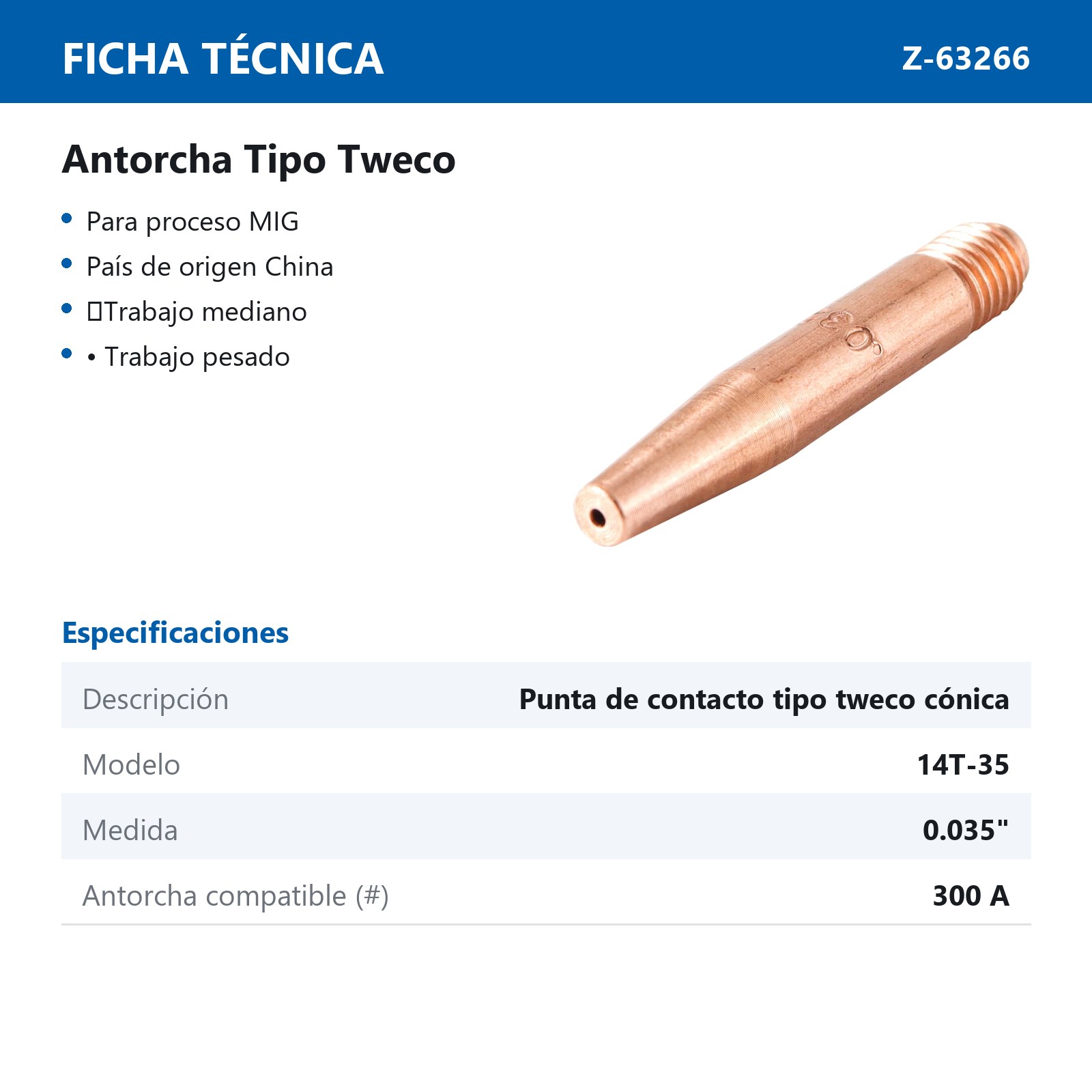 PUNTA DE CONTACTO TIPO TWECO 0.035" 14T-35 (Precio x pieza - Empaque c/10 pzas - Imagen 4