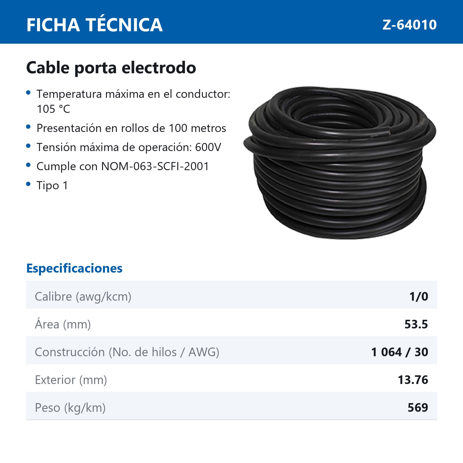 CABLE PORTA ELECTRODO TIPO 1 1/0 ROLLO 100MTS - Imagen 2