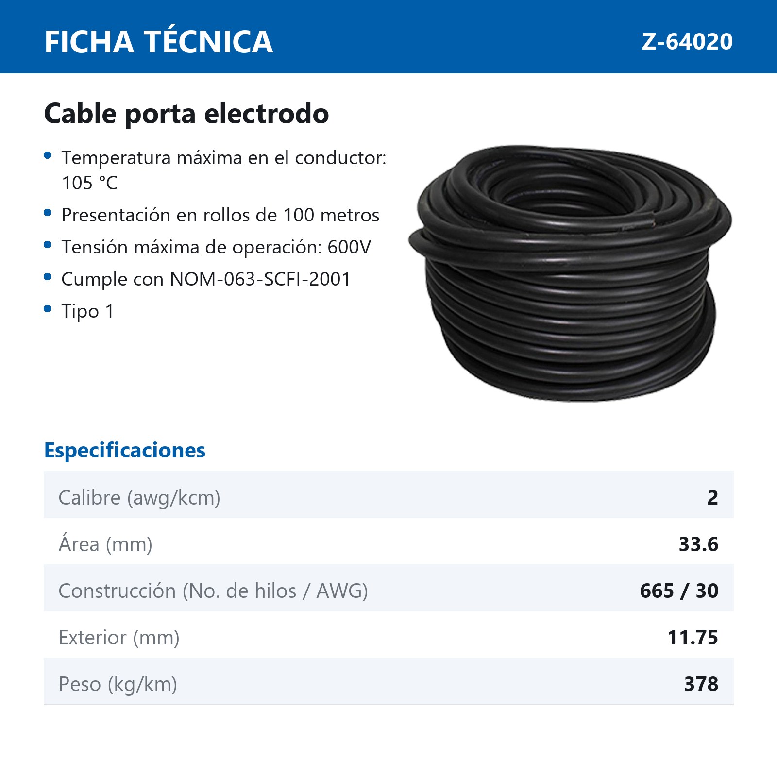 CABLE PORTA ELECTRODO TIPO 1 2 ROLLO 100MTS - Imagen 2