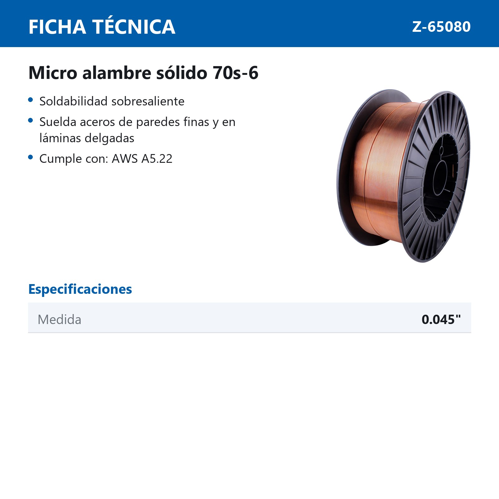 SOLDADURA MICROALAMBRE SOLIDO 70S-6 .045"" (15KG) - Imagen 2