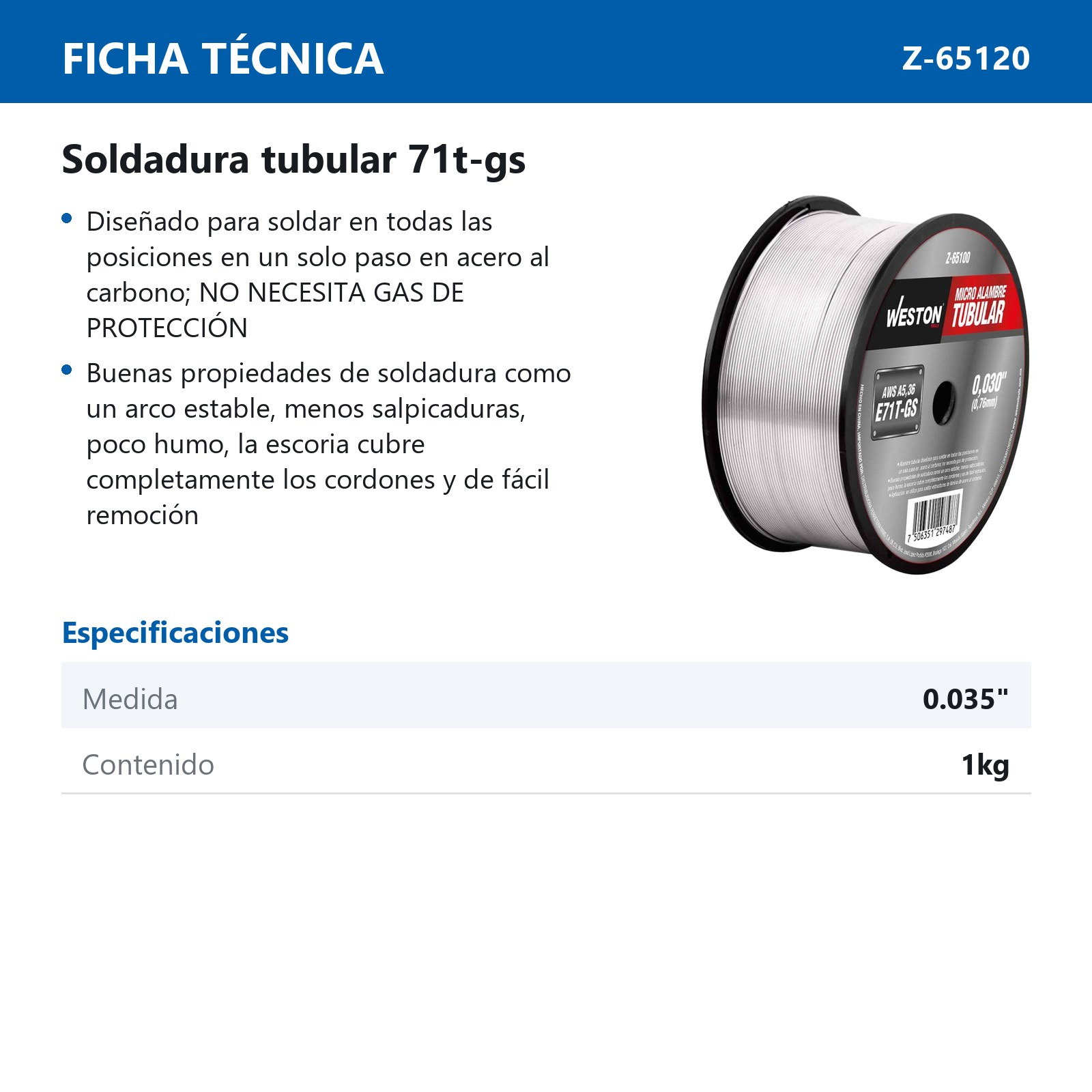 SOLDADURA TUBULAR 71T-GS .035" (1KG, USO SIN GAS) - Imagen 3