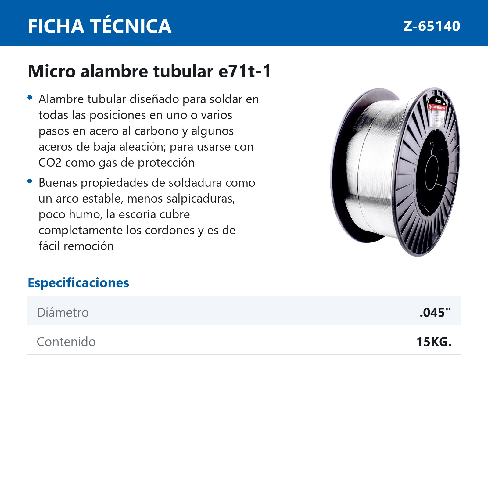 SOLDADURA TUBULAR 71T-1 .045" (15KG, USO C/GAS) - Imagen 2
