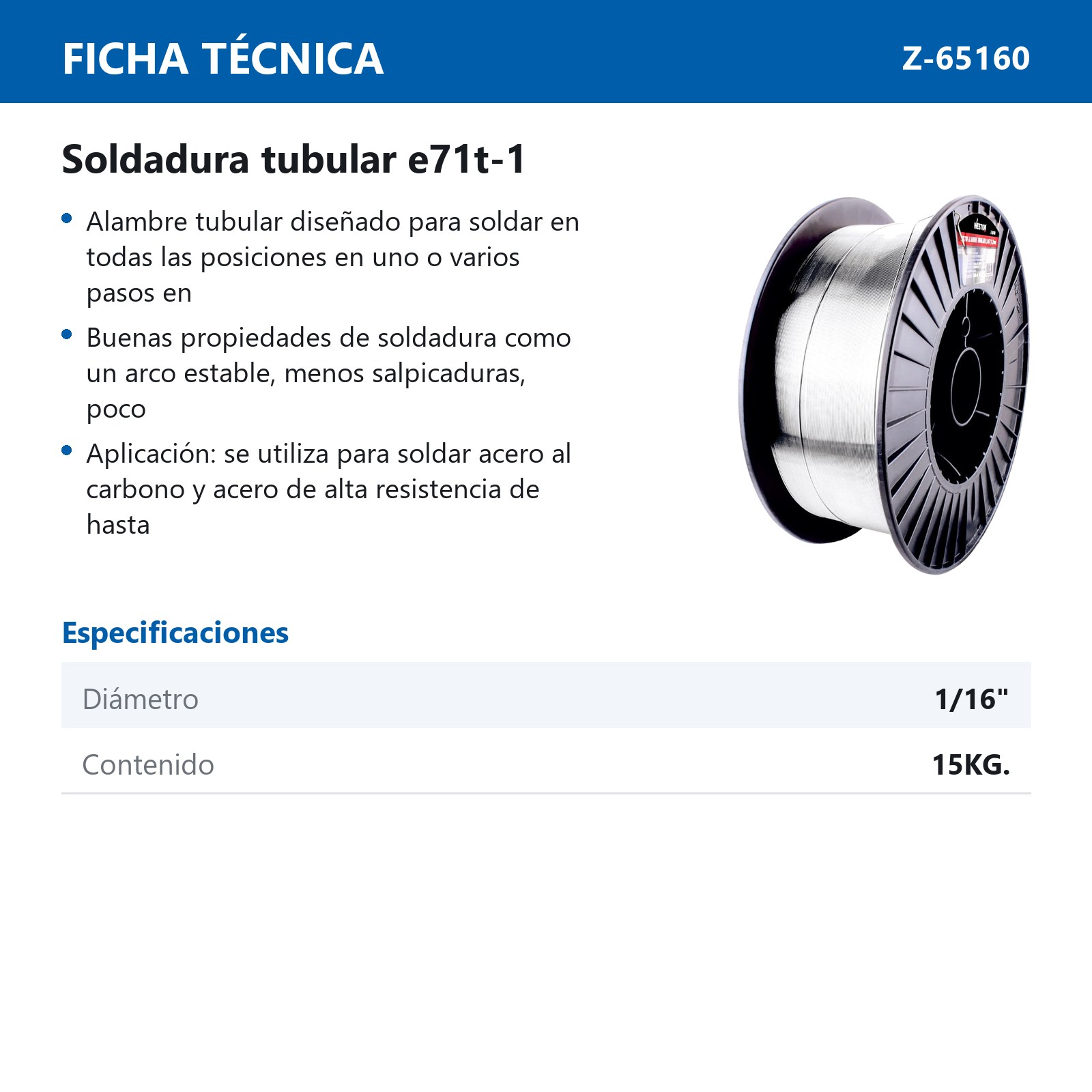 SOLDADURA TUBULAR 71T-1 1/16" (15KG, USO C/GAS) - Imagen 2
