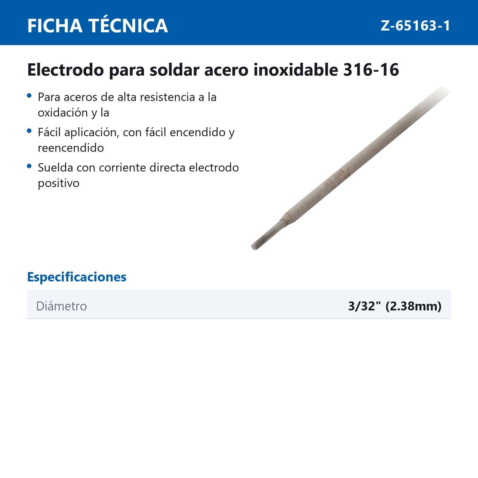 ELECTRODO PARA SOLDAR INOX 316-16 3/32" (CAJA 2K) 300MM LARGO - Imagen 3