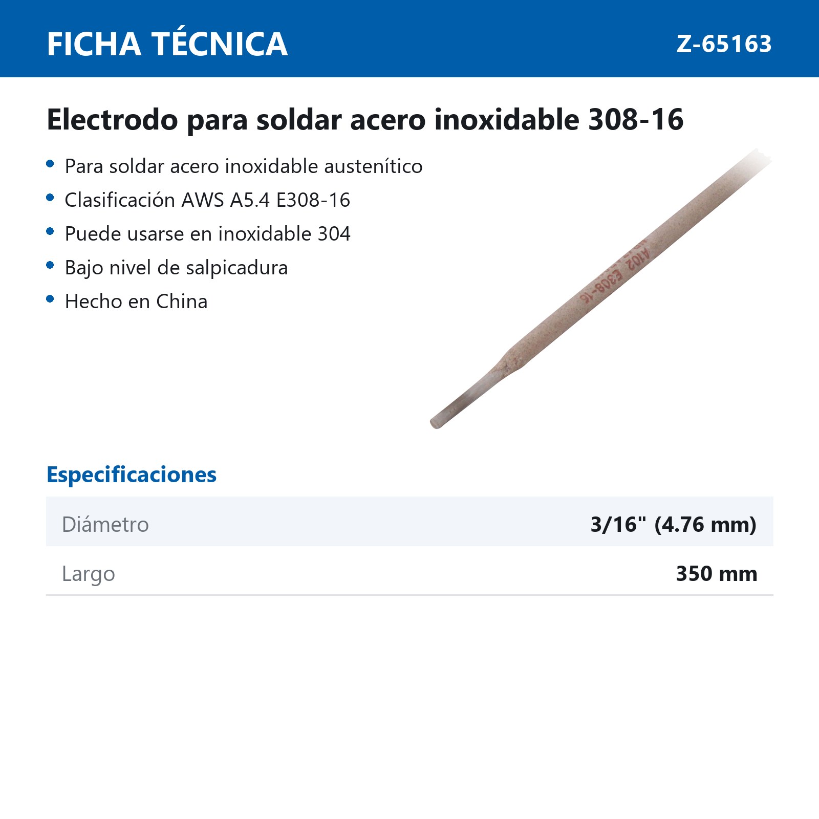 ELECTRODO PARA SOLDAR INOX 308-16 3/16" (CAJA 2KG) - Imagen 3