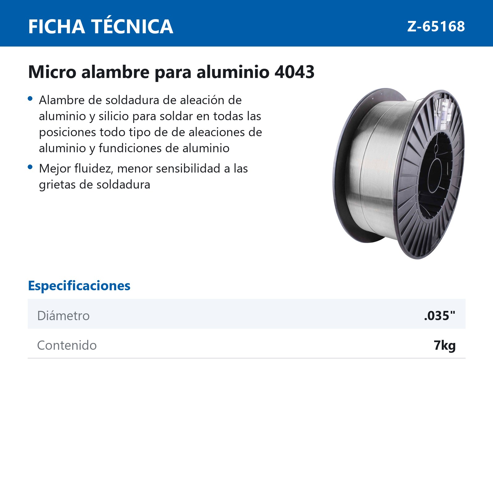 MICRO ALAMBRE P/ALUMINIO 4043 .035"" (7KG) - Imagen 2