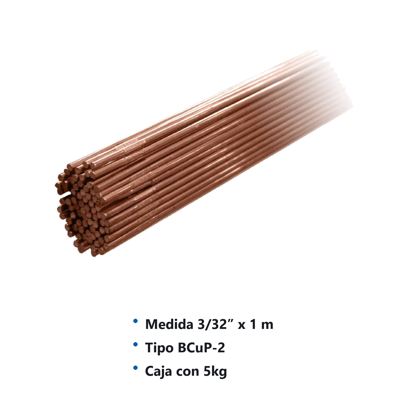 VARILLA APORTE COBRIZADA 3/32" X 1000MM BCUP-2 S/FUNDENTE (CAJA 5KG) - Imagen 2