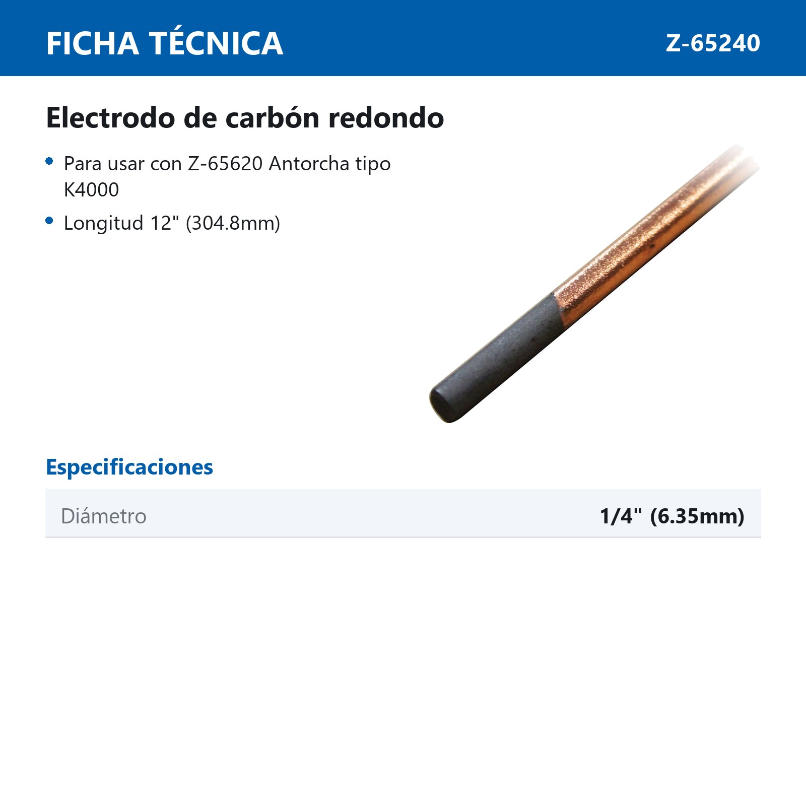 ELECTRODO CARBON REDONDO 1/4"X12 (50 PZS.) - Imagen 3