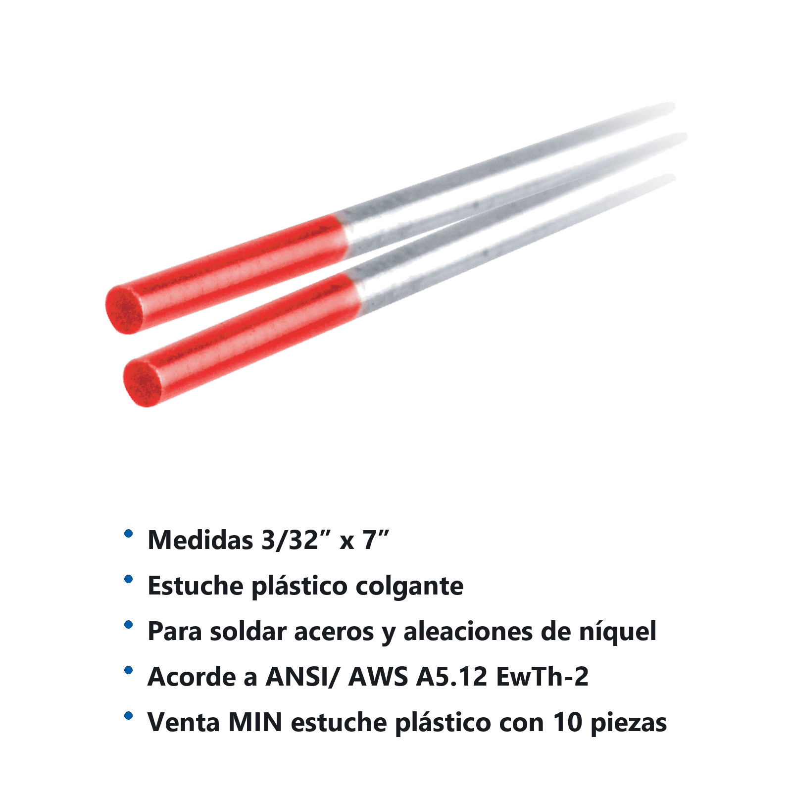 ELECTRODO D/TUNGSTENO 2% TH ROJO 3/32" X 7" (Precio x Caja - caja c/10 piezas) - Imagen 3