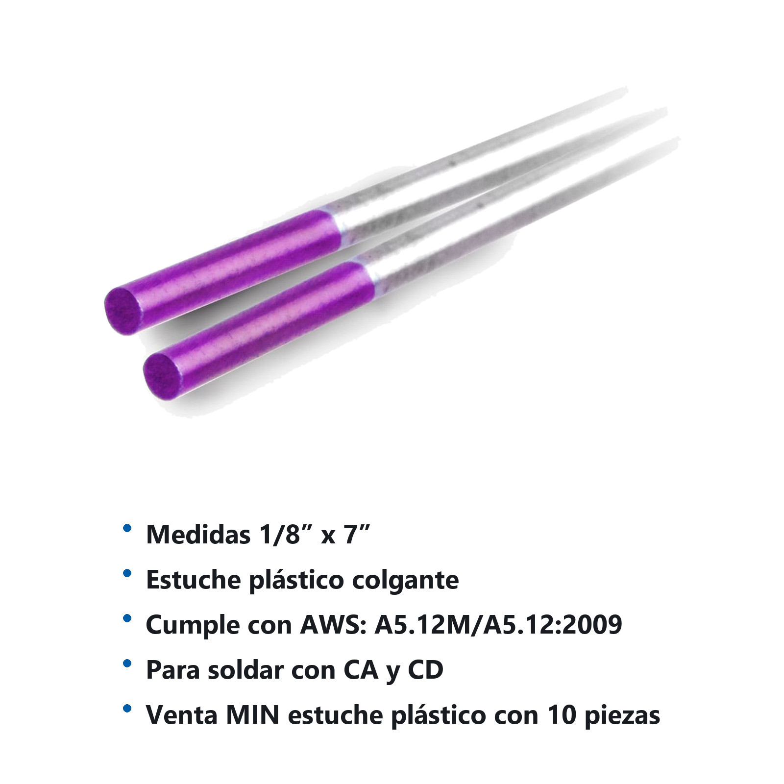 ELECTRODO D/TUNGSTENO MORADO 1/8" X 7" (Precio x Caja - caja c/10 piezas) - Imagen 2