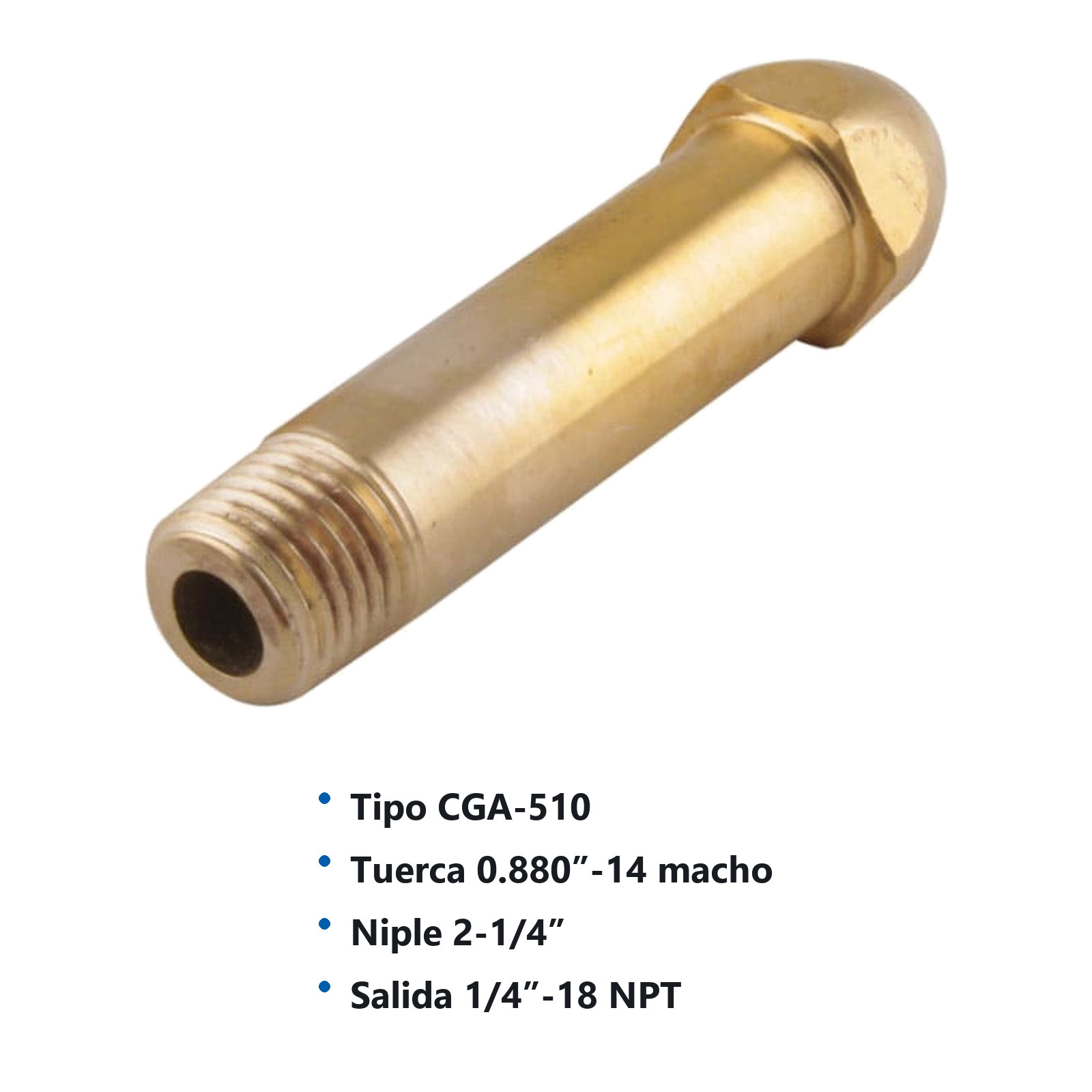 JUEGO DE TUERCA Y NIPLE P/REGULADOR DE ACETILENO CGA-510 - Imagen 2