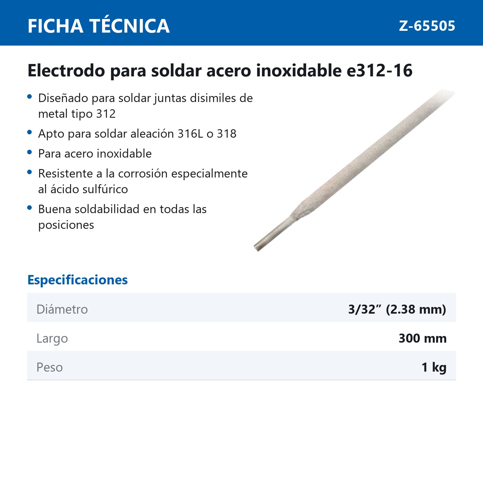 ELECTRODO PARA SOLDAR INOX E312-16 3/32" - 300MM (CAJA 1 KG) - Imagen 4