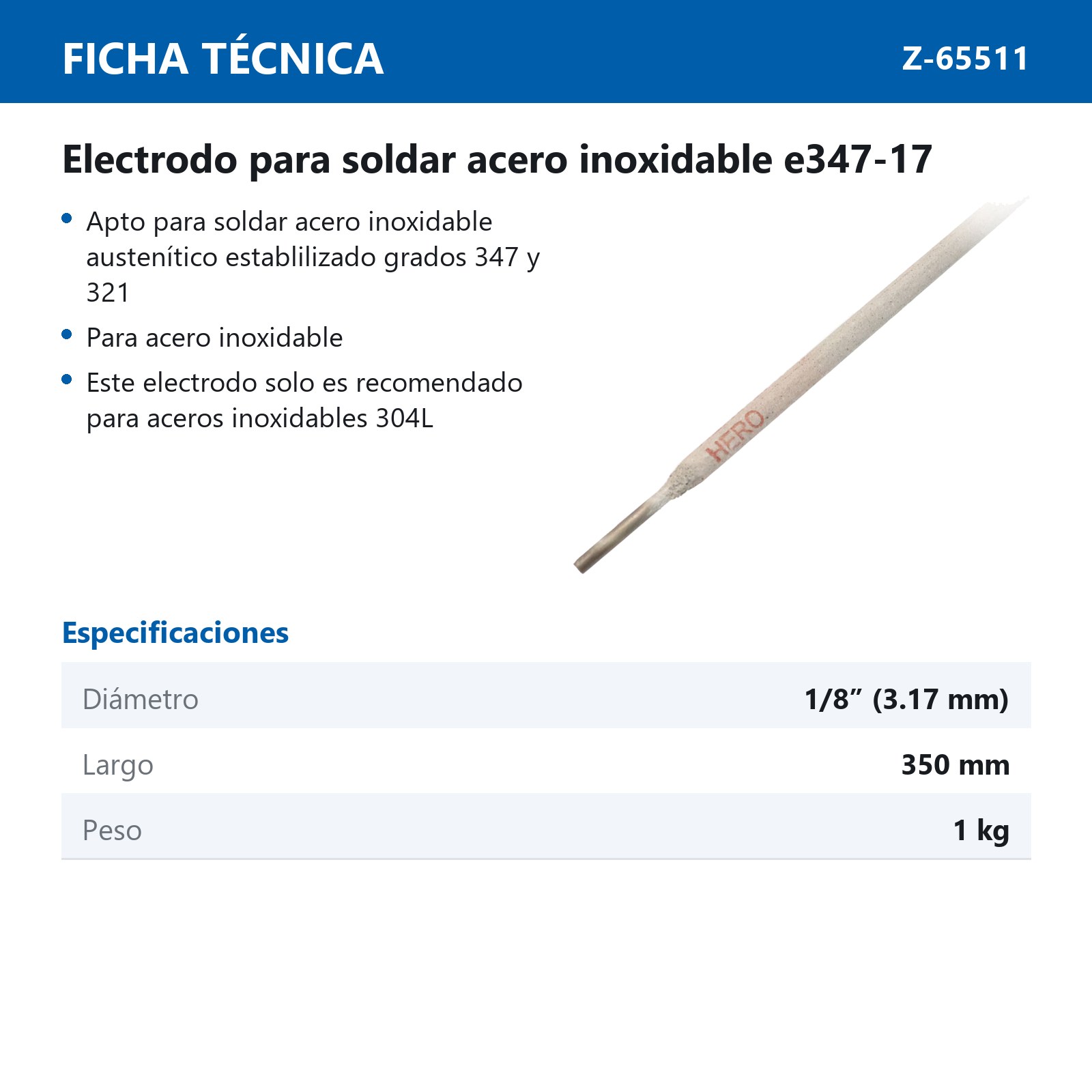 ELECTRODO PARA SOLDAR INOX E347-17 1/8" - 350MM (CAJA 1 KG) - Imagen 2