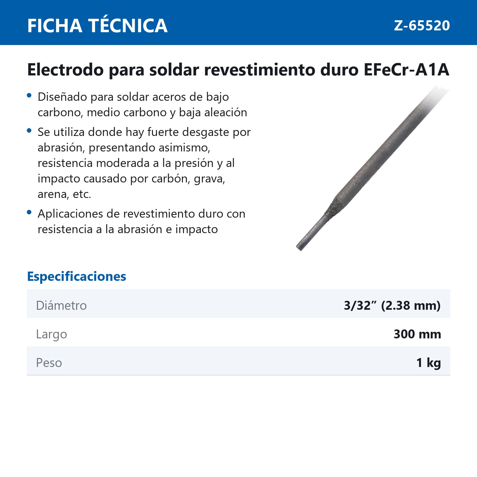 ELECTRODO PARA SOLDAR REVESTIMIENTO DURO EFeCr-A1A 3/32" - 300MM (CAJA 1 KG) - Imagen 4