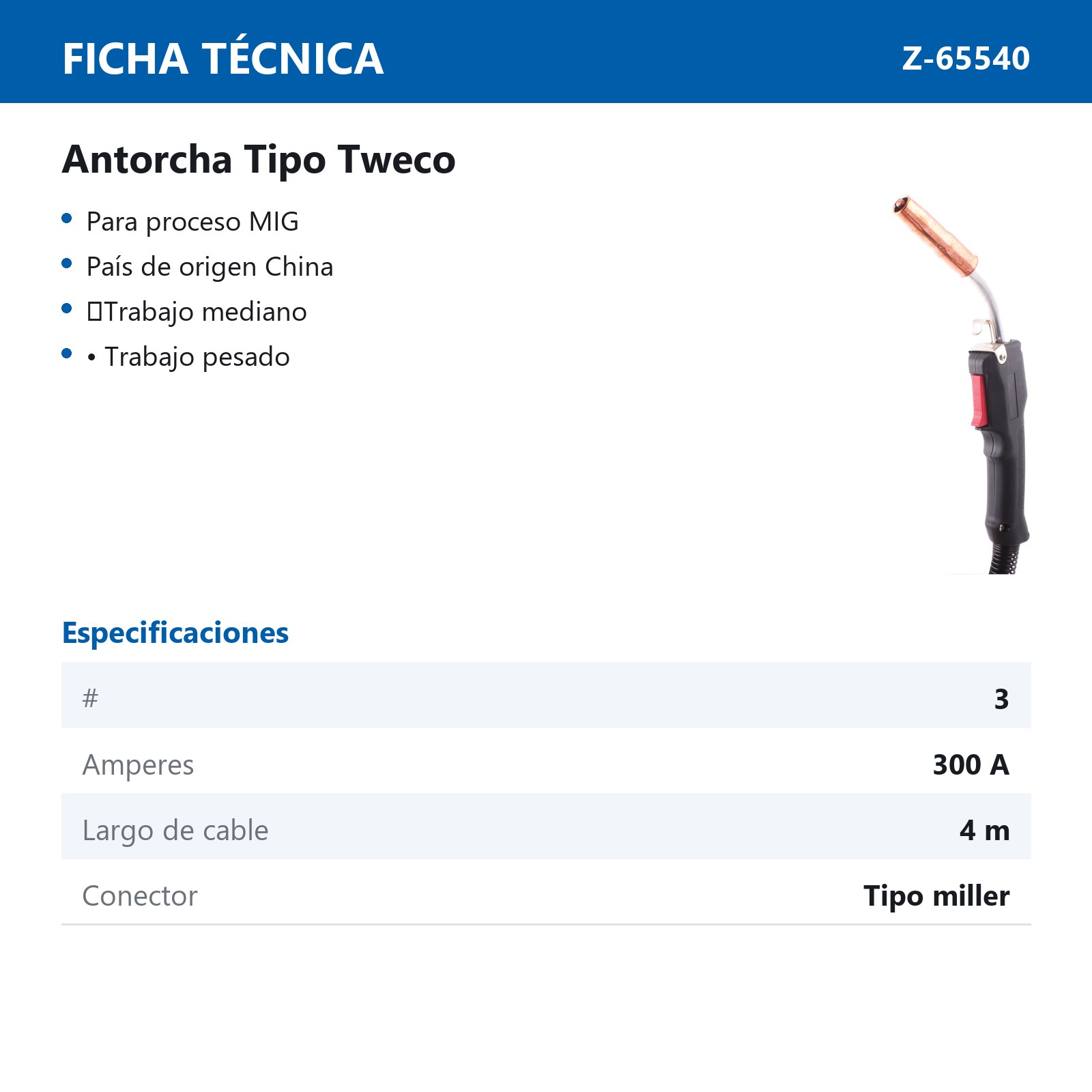 ANTORCHA MIG TIPO TWECO 300 AMP MONTAJE TIPO MILLER - Imagen 2