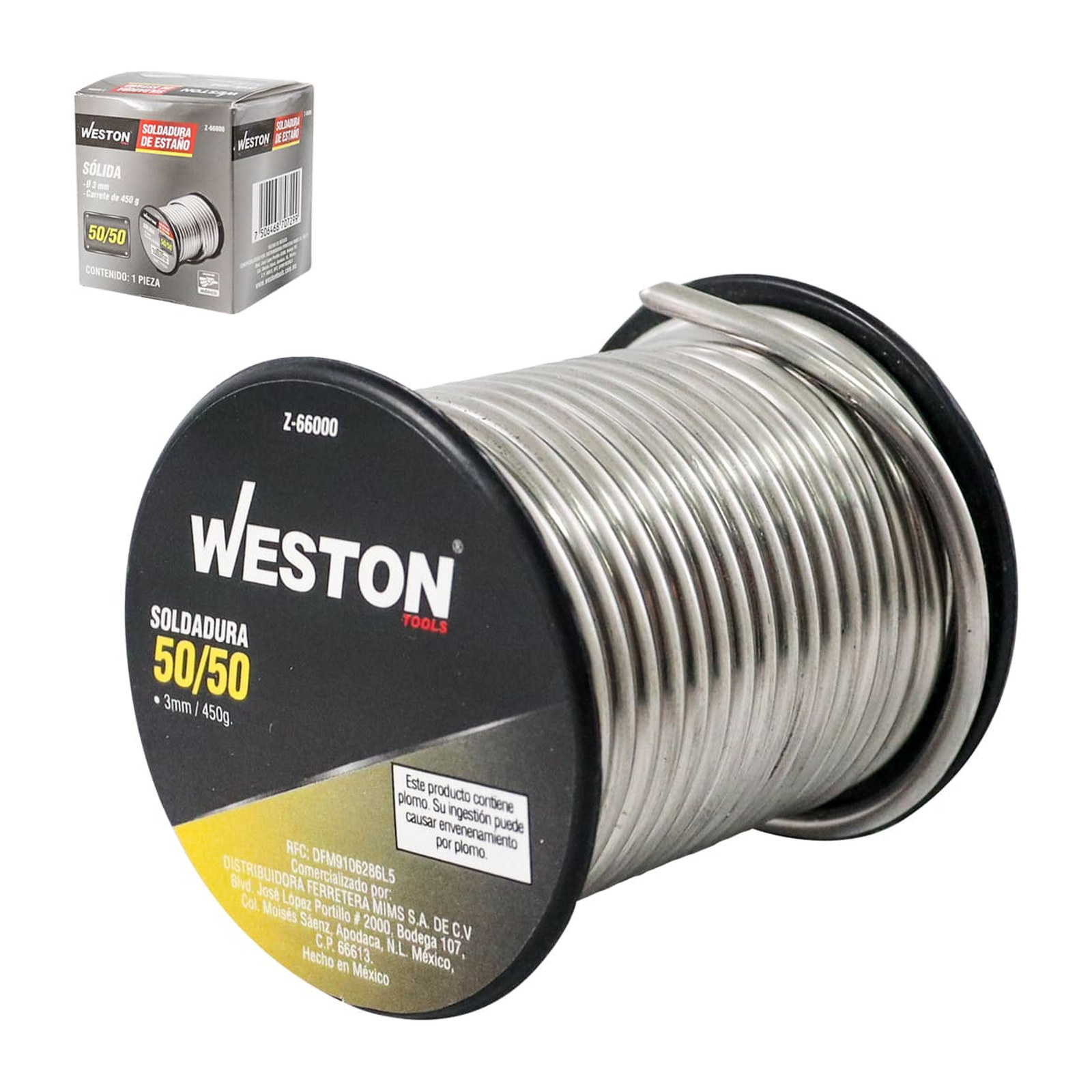 Soldadura de Estaño Sólida 50/50 3mm 450g Weston