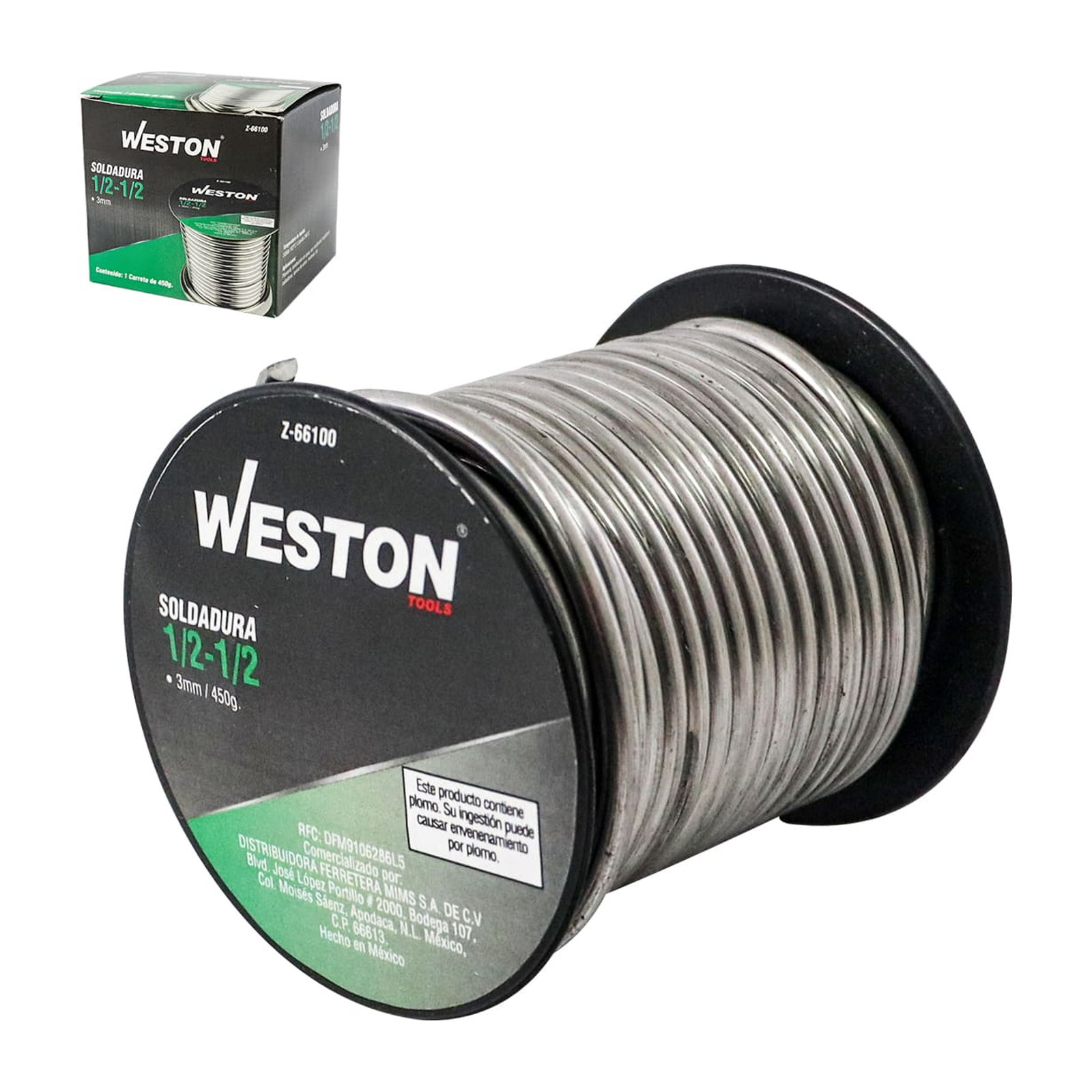 Soldadura de Estaño Sólida 1/2-1/2 3mm 450g Weston