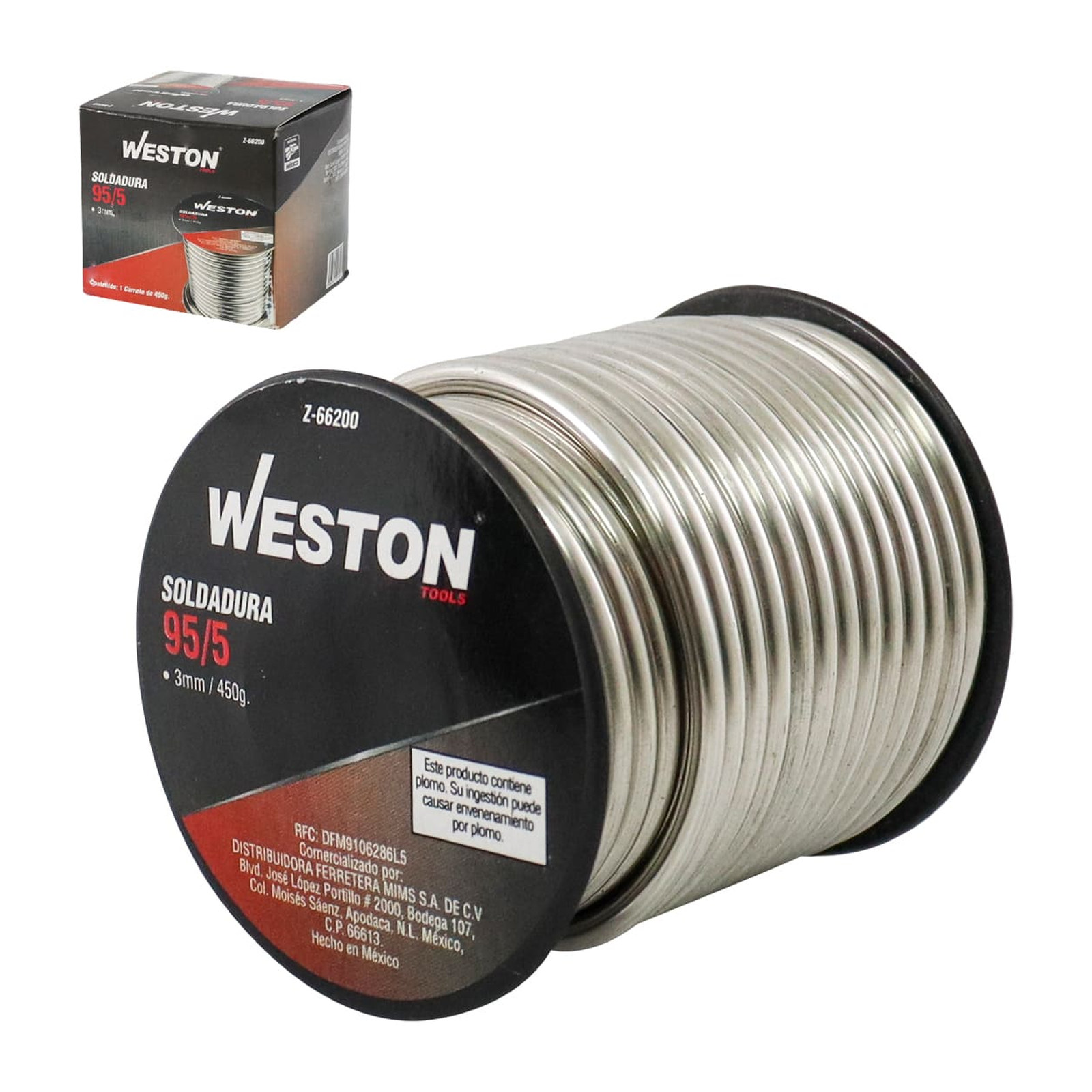 Soldadura de Estaño Sólida 95/5 3mm 450g Weston